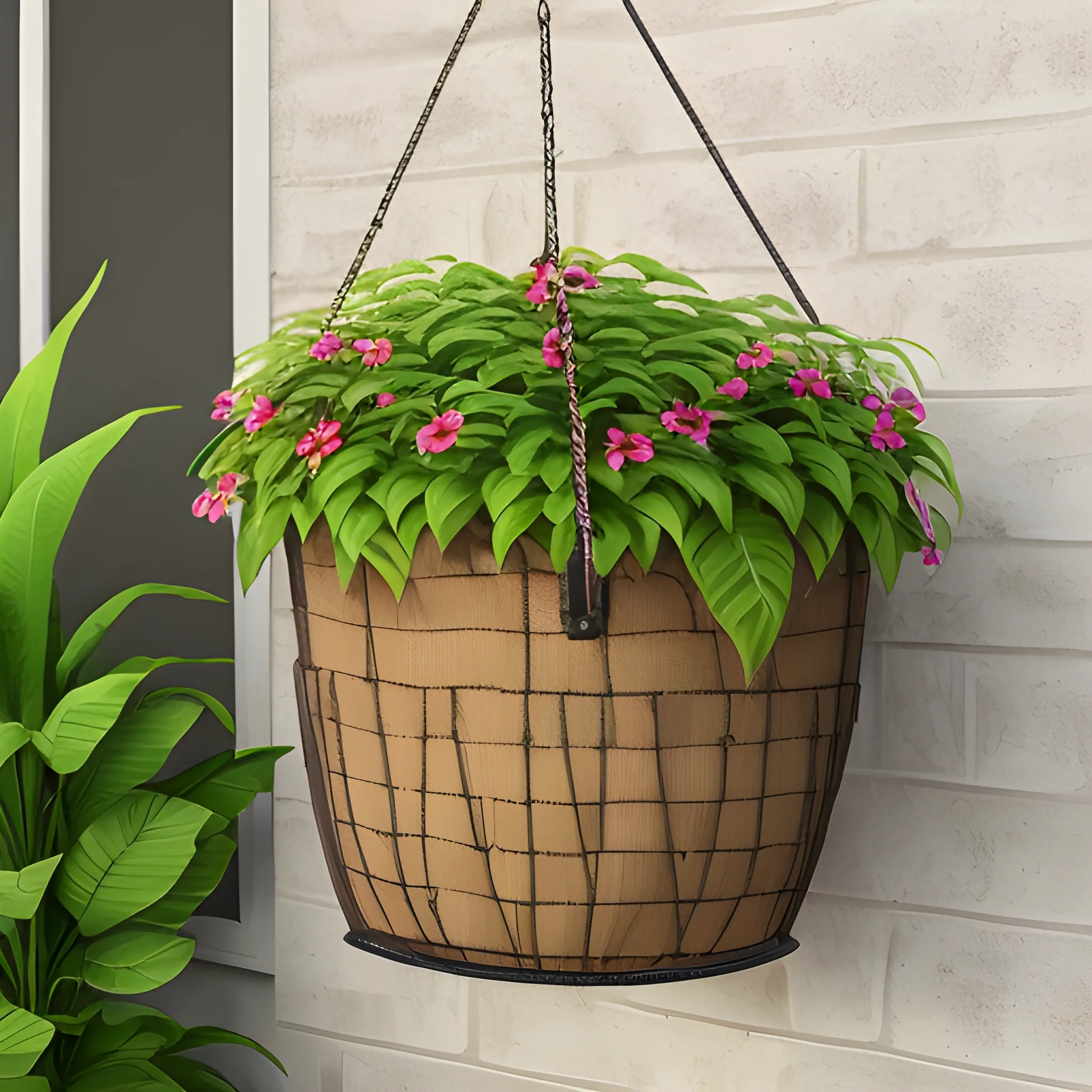 iron hanging basket with coco fiber liner
