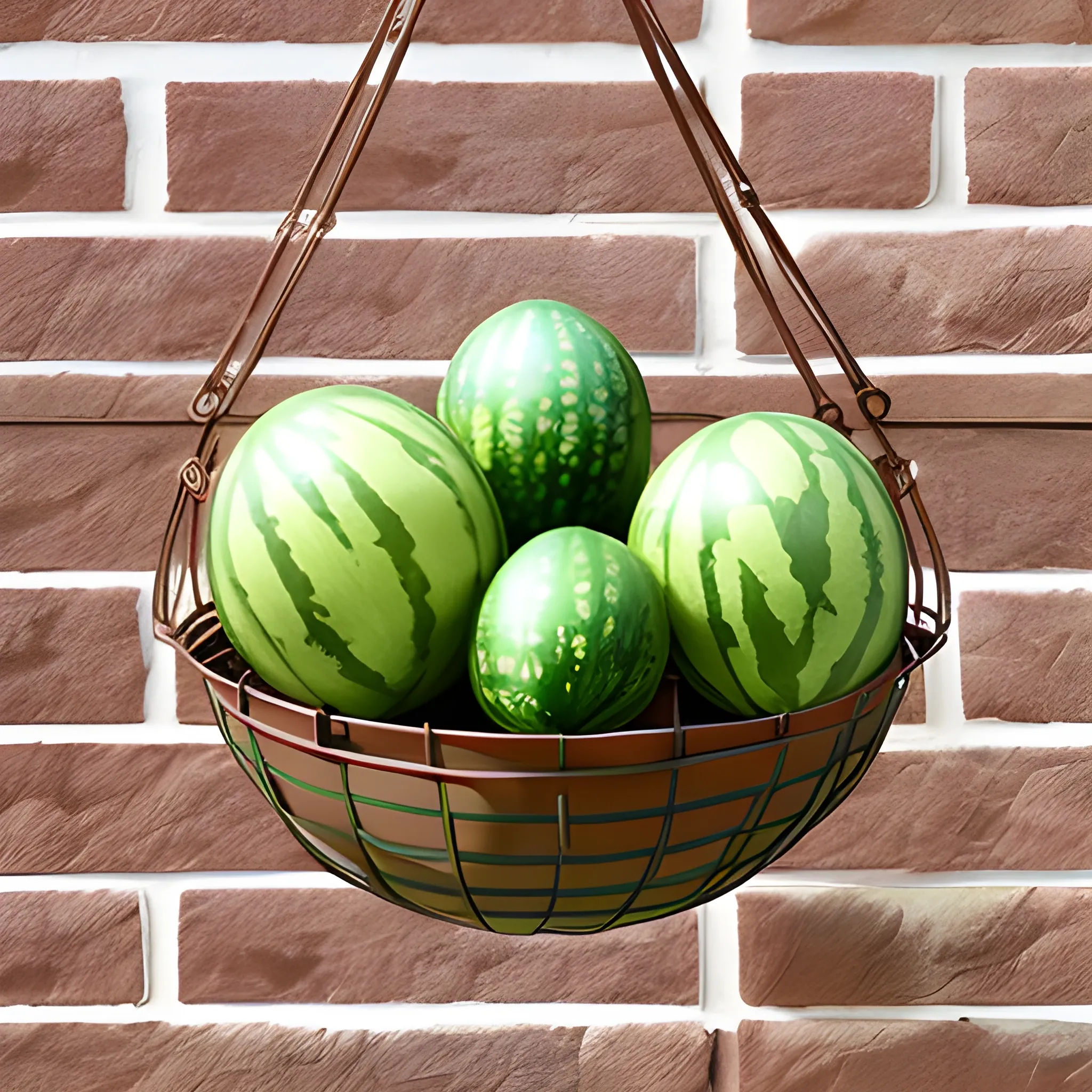 iron hanging basket like a watermelonv with coco fiber liner 