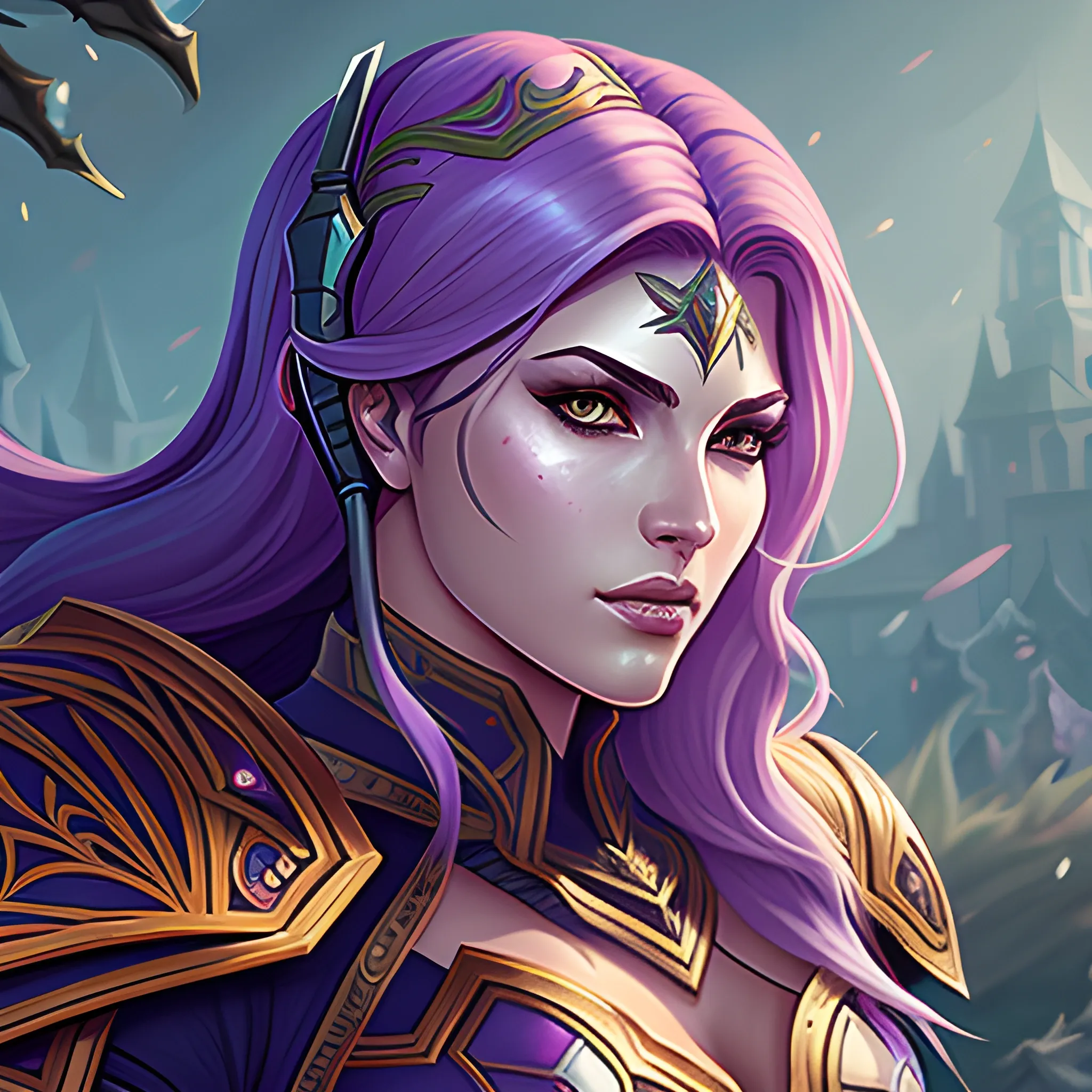 A digitally painted portrait, depicting a powerful new female character of the League of Legends game, with intricate armor and magical elements, Cartoon
