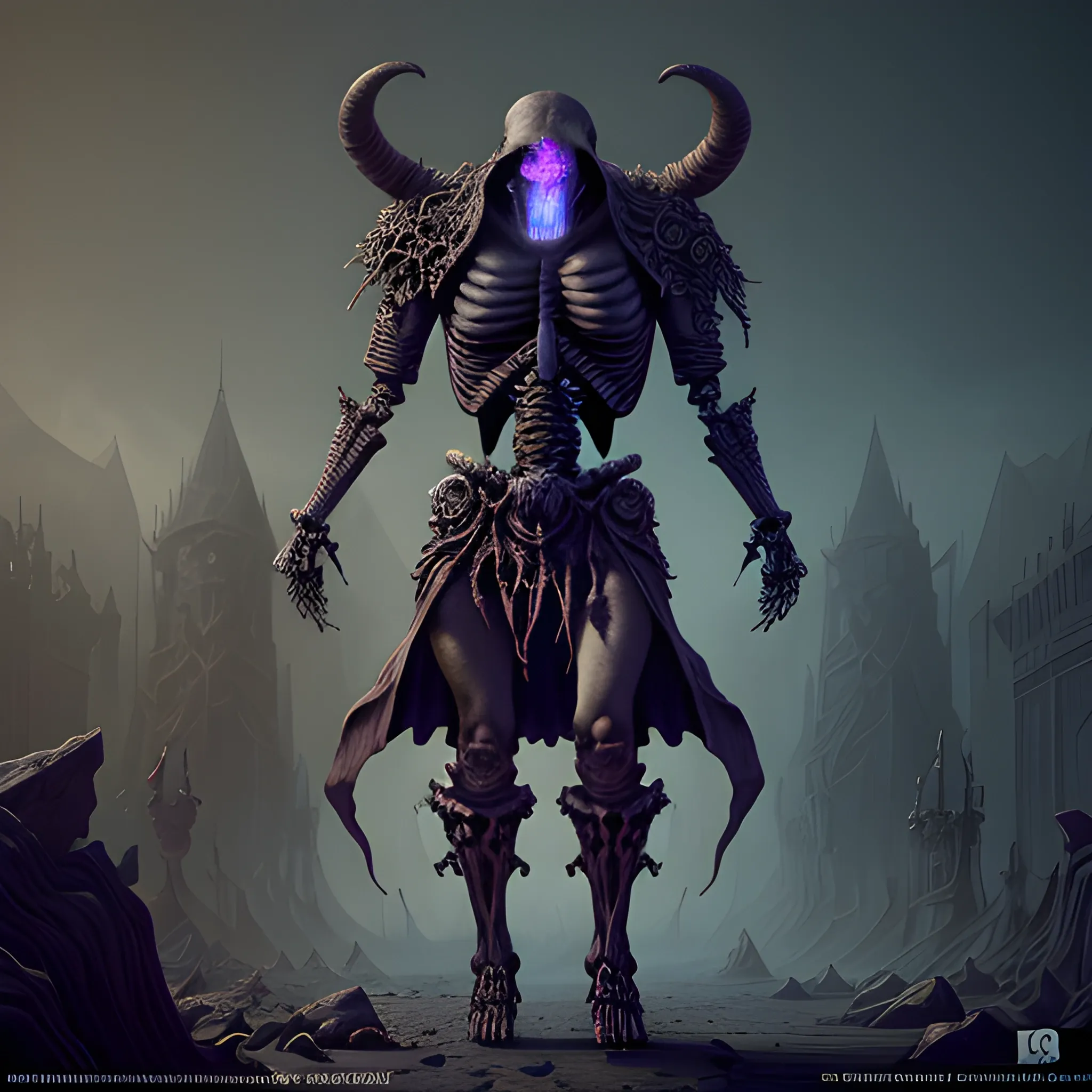 necromancer,  Minotaur skeleton in black robes, full body view, 8k, high resolution, high quality, photorealistic, hyperealistic, detailed, detailed matte painting, deep color, fantastical, intricate detail, splash screen, complementary colors, fantasy concept art, 8k resolution trending on Artstation Unreal Engine 5

