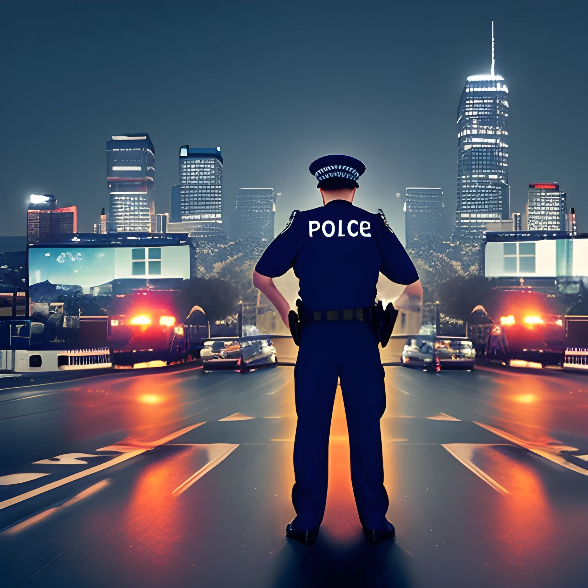  Use images of police officers and cityscapes to convey the message.