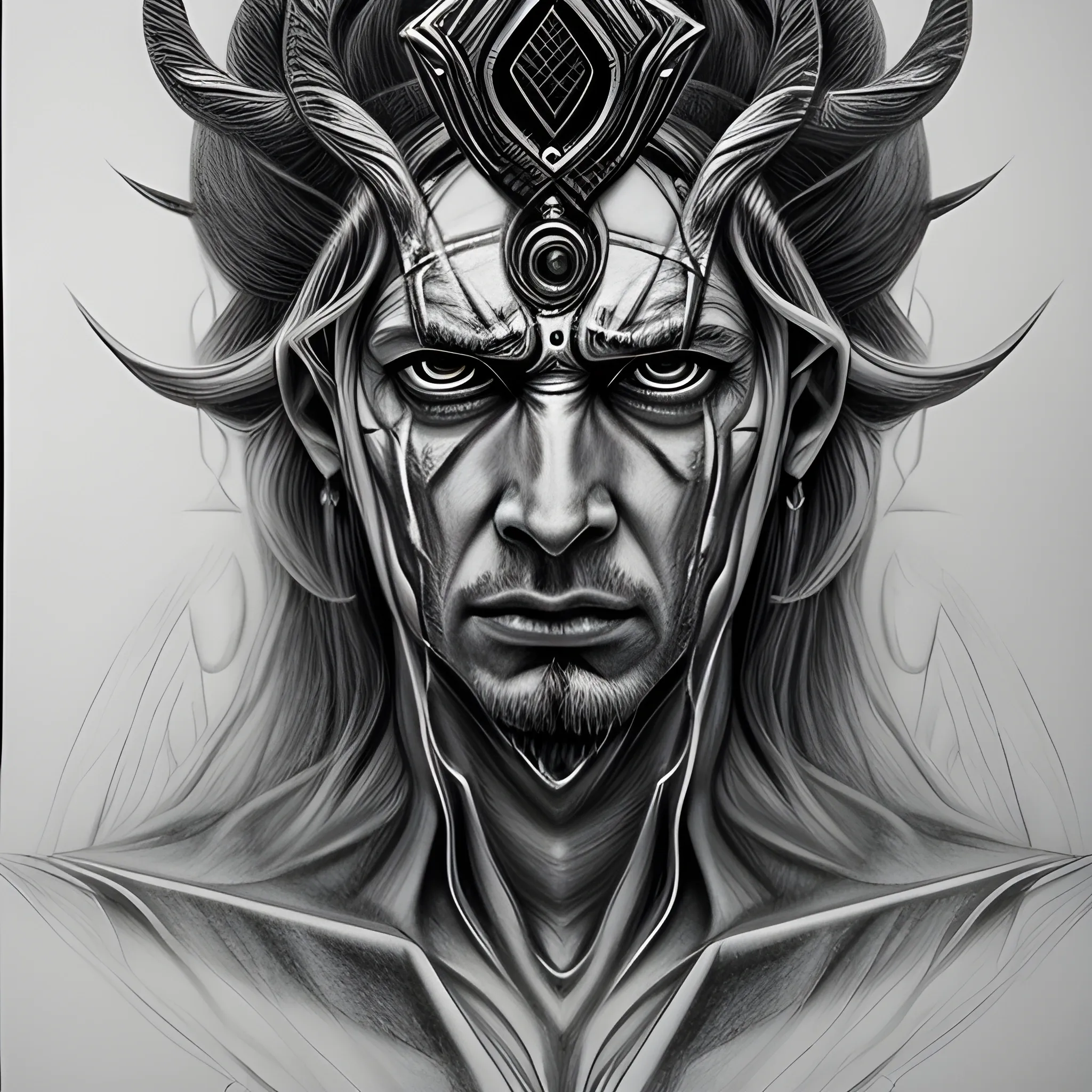 god of fate, hyperrealistic, ultra psychotic, Pencil Sketch