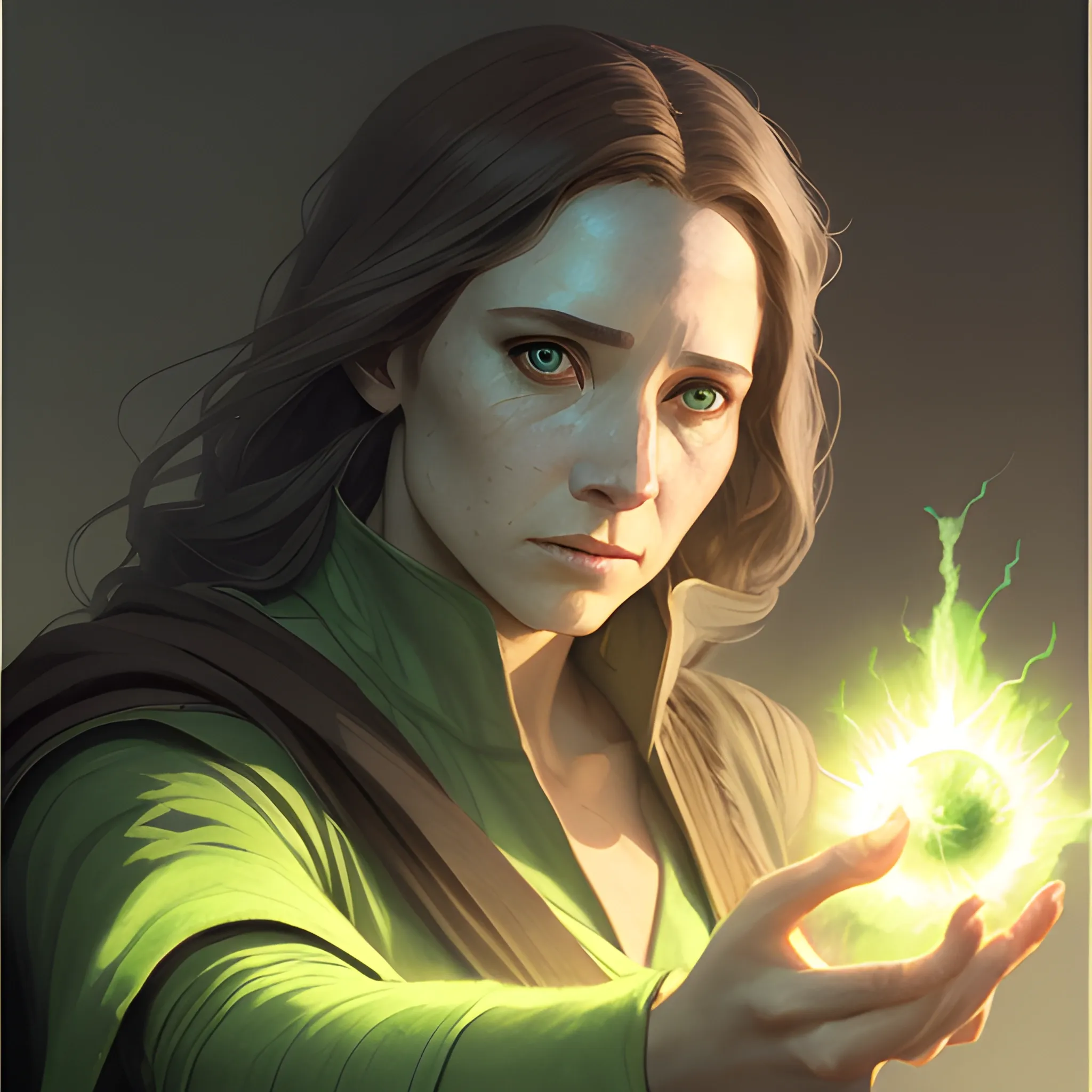 a female wizard casting a green fireball | | pencil sketch, realistic shaded, fine details, realistic shaded lighting poster by greg rutkowski, magali villeneuve, artgerm, jeremy lipkin and michael garmash and rob rey, Pencil Sketch, Cartoon