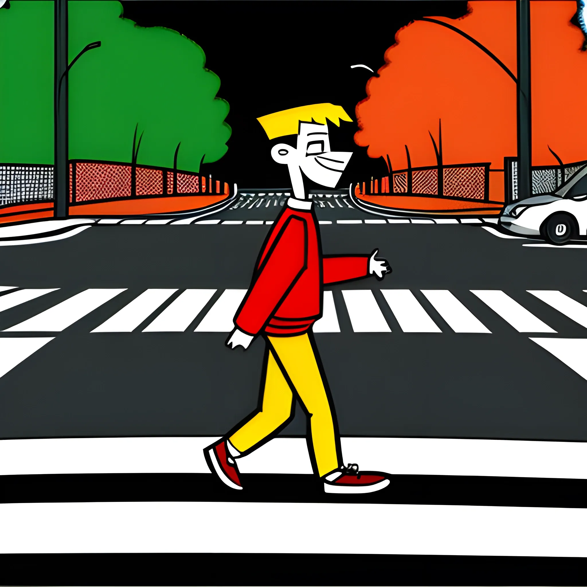  schoolboy crossing the crosswalk, back color 
 Cartoon