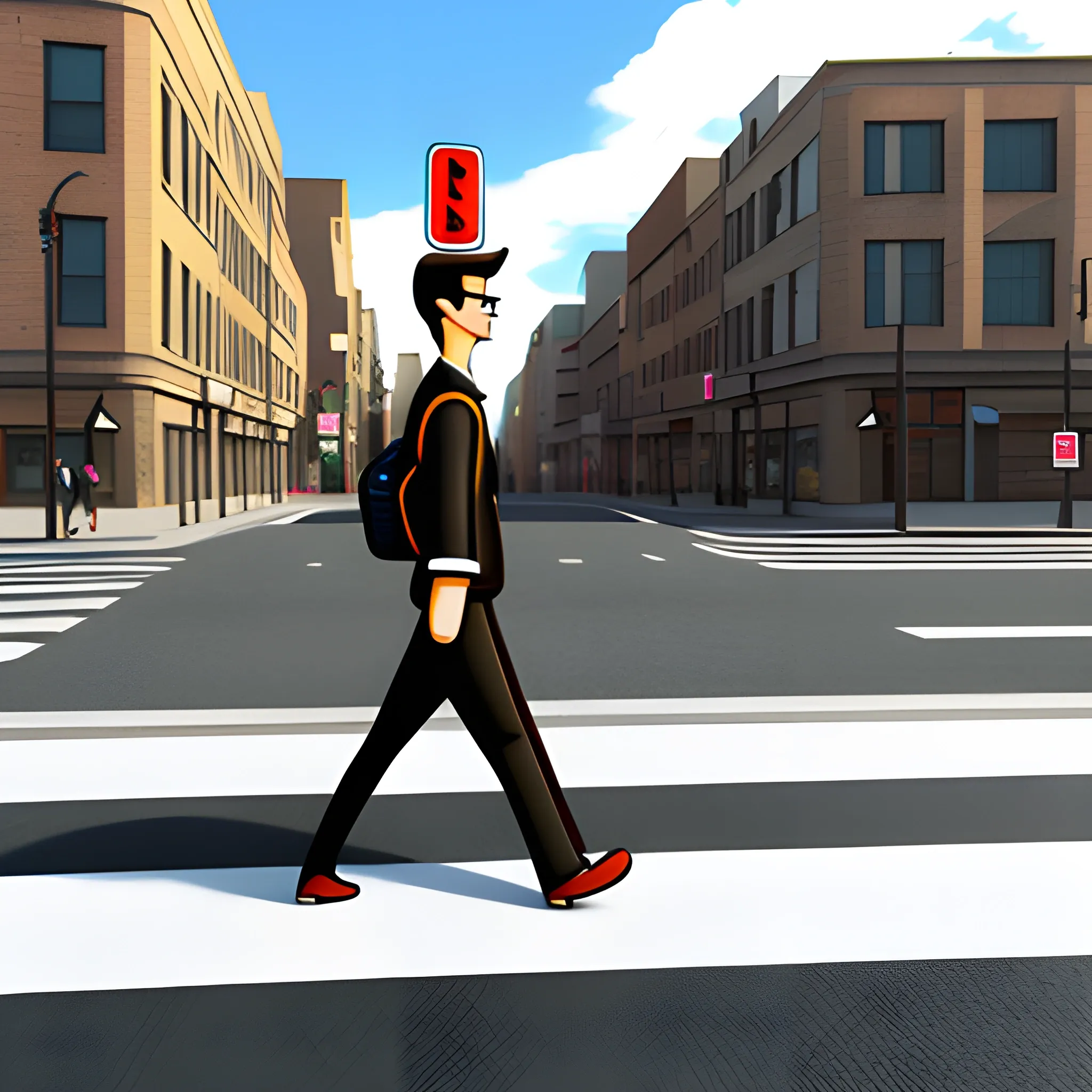  schoolboy crossing the crosswalk, back color 
 Cartoon, 3D