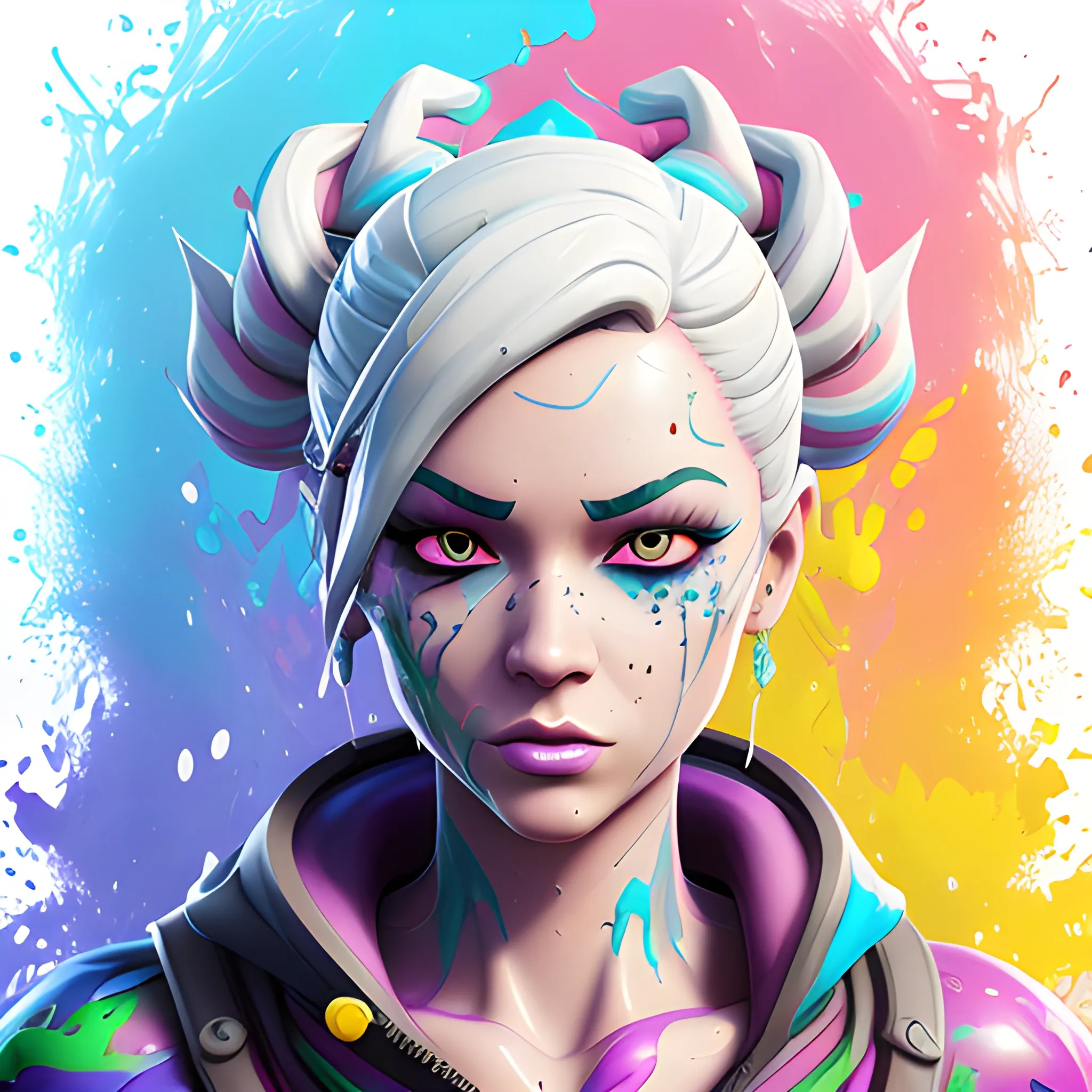 Splash art, Fortnite style, portrait poster, (whitebackground)), splash style of coloful paint, contour,hyperdetailed intricately detailed, unreal engine,fantastical, intricate detail, splash screen, complementary colors, fantasy concept art, 8k resolution, deviantartmasterpiece, oil painting, heavy strokes, paint dripping,splash arts