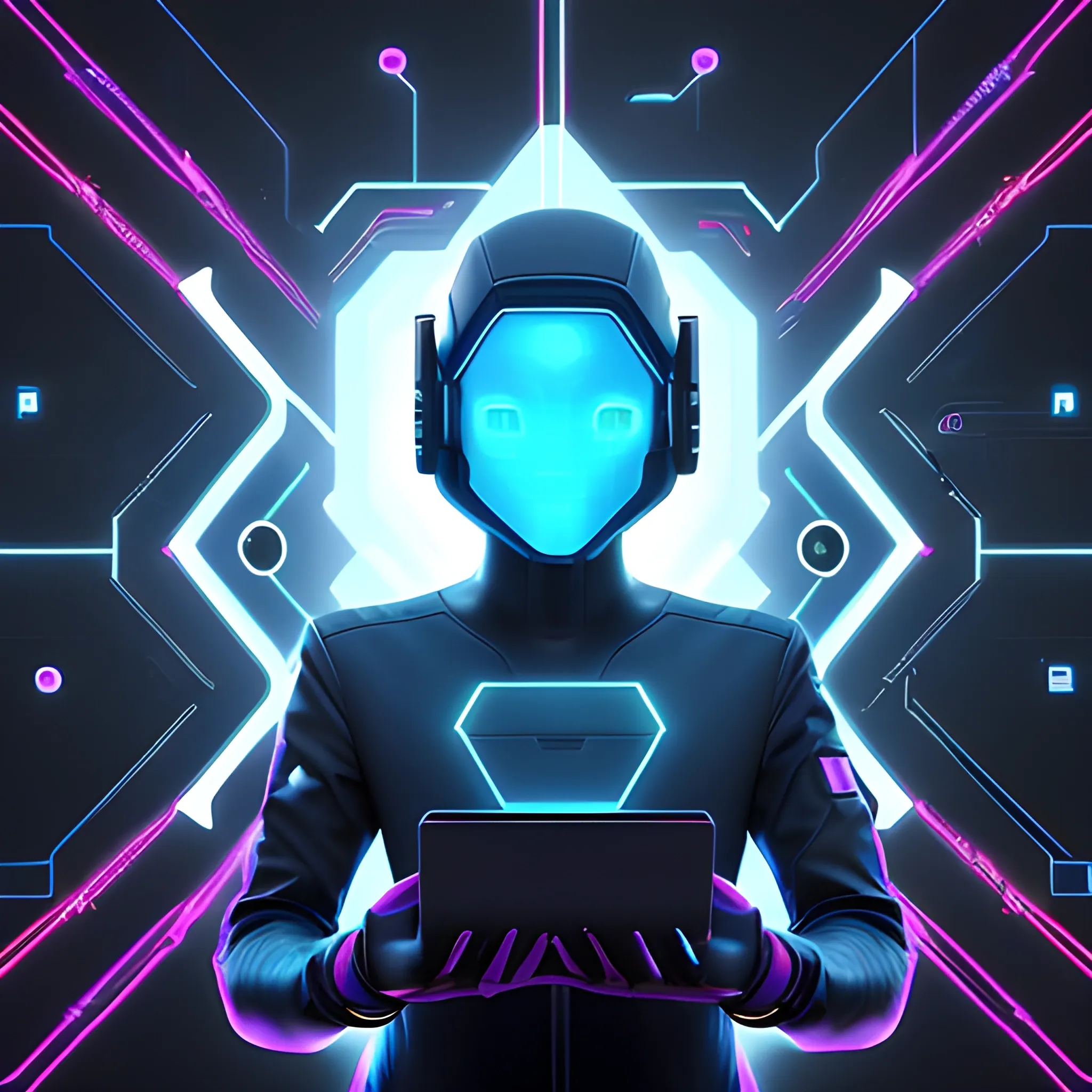 Create a striking and modern image featuring a cybersecurity expert. The expert should exude confidence and authority in their field. Place them in a tech-savvy setting, perhaps in front of a futuristic digital backdrop or surrounded by floating code symbols. In the foreground, prominently display the text 'TECH HIVE' in a sleek and bold font, symbolizing a hub of cutting-edge technology and security expertise.

Add subtle elements like circuit patterns, binary code, or cyber-related imagery to reinforce the tech and cybersecurity theme. Ensure the overall composition is visually captivating, conveying the idea of a highly skilled individual at the forefront of digital defense. Use a color palette that includes deep blues and glowing accents to create a sense of digital sophistication WRITE TECH HIVE BOLDLY TOO
, 3D