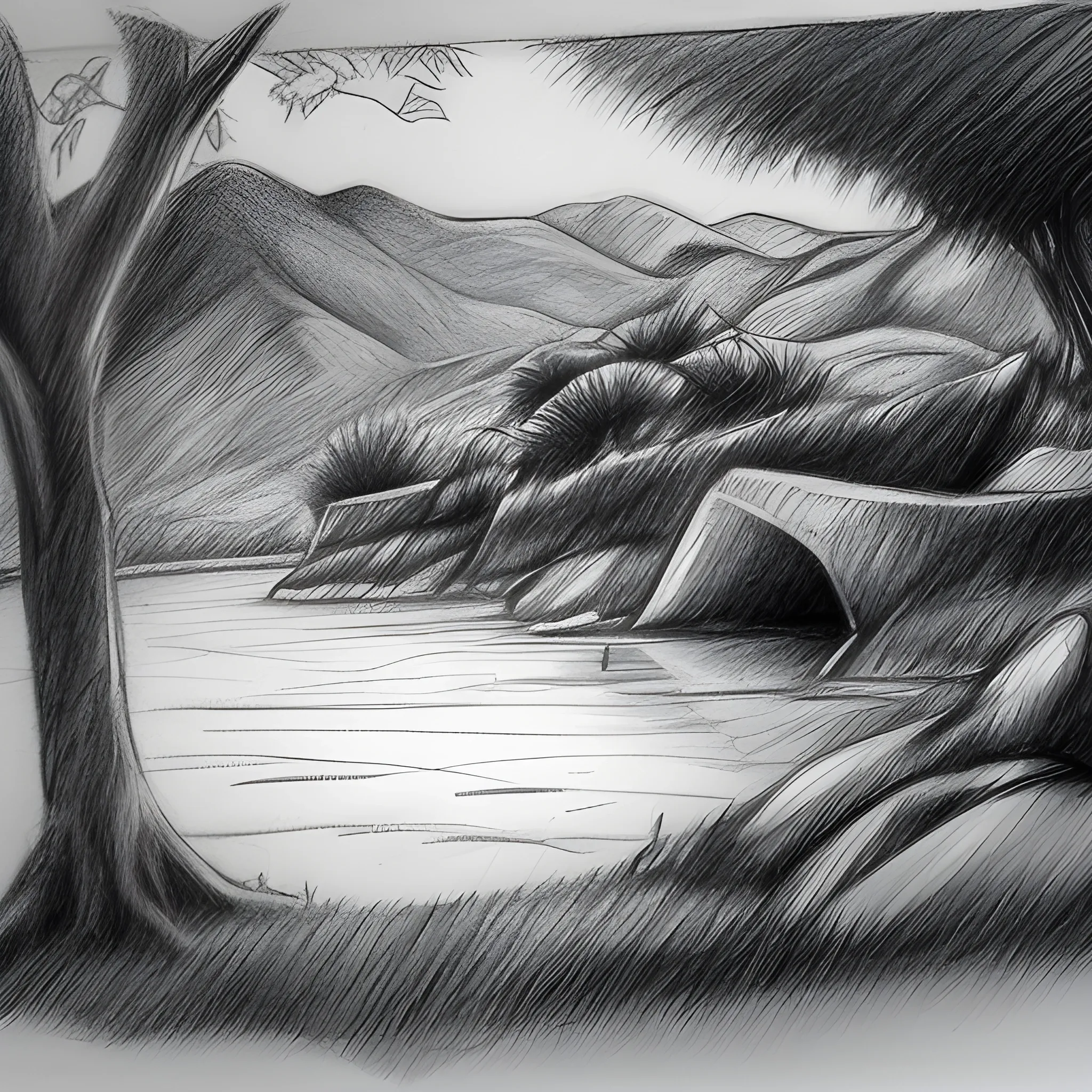 una hobra de un paisaje, Pencil Sketch