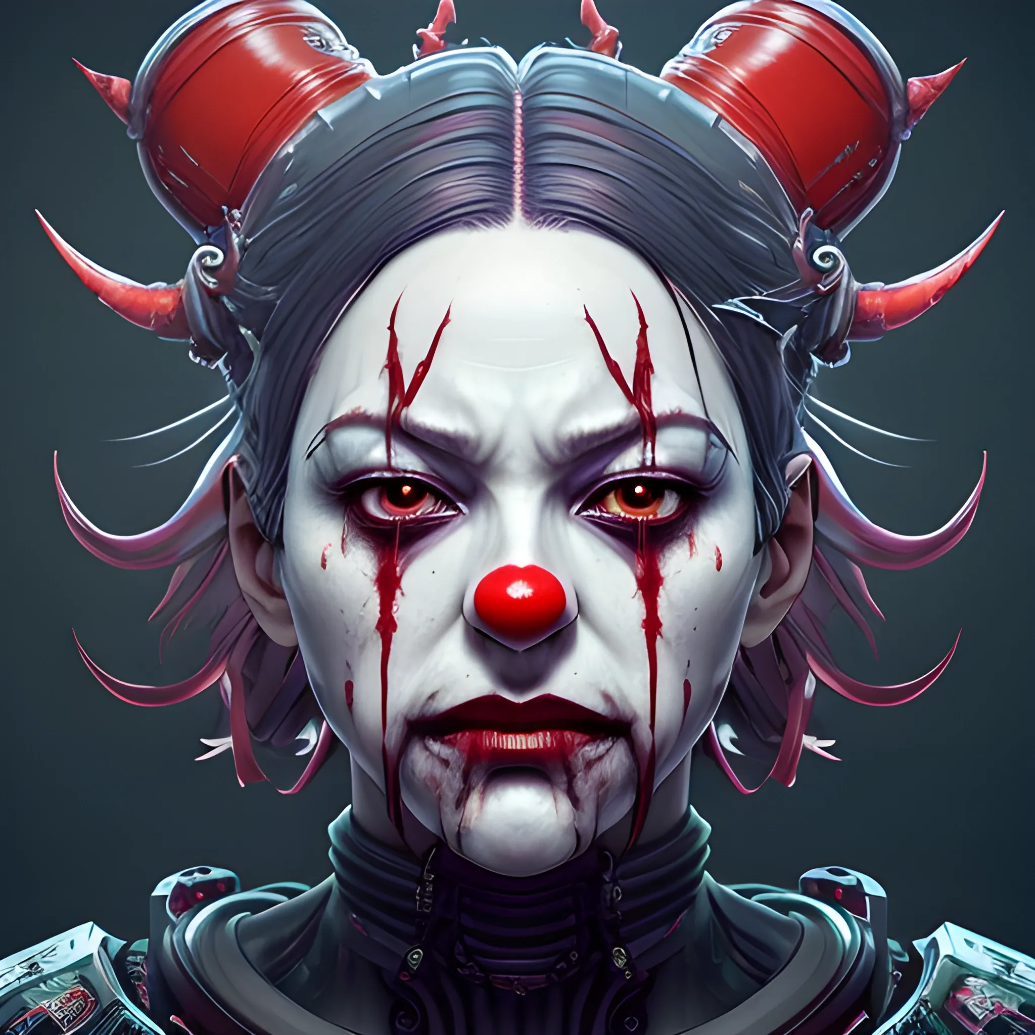 evil by kyoto animation, very very evil clown, wearing butchers apron carrying a bloodied head and butchers cleaver, horrifying looking at the camera, detailed portrait, intricate complexity, ilya kuvshinov, cell shaded, 4k, concept art, by wlop, ilya kuvshinov, artgerm, krenz cushart, greg rutkowski, sharp focus, volumetric lighting, cinematic lighting, studio quality, in 4D rendering style (3DMM_V12) with the mdjrny-v4 style, depicting a mystifying and dark atmosphere with a touch of --chaos 90." "opl, red, ultra hd, realistic, vivid colors, highly detailed, UHD drawing, pen and ink, perfect composition, beautiful detailed intricate insanely detailed octane render trending on artstation, 8k artistic photography, photorealistic concept art, soft natural volumetric cinematic perfect light --q 99 --testp --chaos 90", oni style, biopunk style, <lora:pretopasin_resized:0.800000>, , <lora:xl_more_art-full-beta2:0.800000>, , <lora:biopunk_xl:0.800000>, 