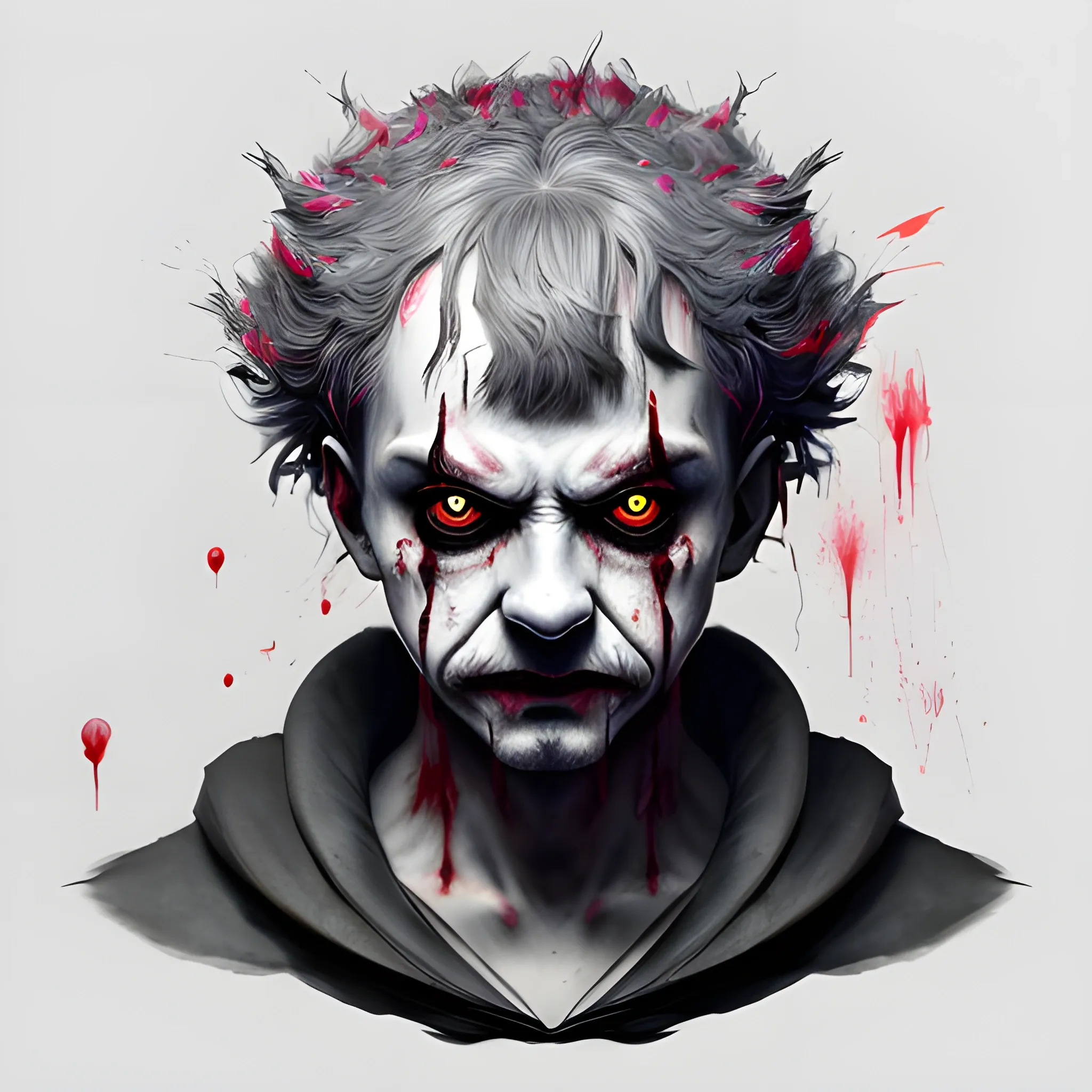 thriller by kyoto animation, very very evil clown, wearing butchers apron carrying a bloodied head and butchers cleaver, horrifying looking at the camera, detailed portrait, intricate complexity, ilya kuvshinov, cell shaded, 4k, concept art, by wlop, ilya kuvshinov, artgerm, krenz cushart, greg rutkowski, sharp focus, volumetric lighting, cinematic lighting, studio quality, in 4D rendering style (3DMM_V12) with the mdjrny-v4 style, depicting a mystifying and dark atmosphere with a touch of --chaos 90." "opl, red, ultra hd, realistic, vivid colors, highly detailed, UHD drawing, pen and ink, perfect composition, beautiful detailed intricate insanely detailed octane render trending on artstation, 8k artistic photography, photorealistic concept art, soft natural volumetric cinematic perfect light --q 99 --testp --chaos 90", oni style, biopunk style, <lora:pretopasin_resized:0.800000>, , <lora:xl_more_art-full-beta2:0.800000>, , <lora:biopunk_xl:0.800000>, , Trippy, , Pencil Sketch