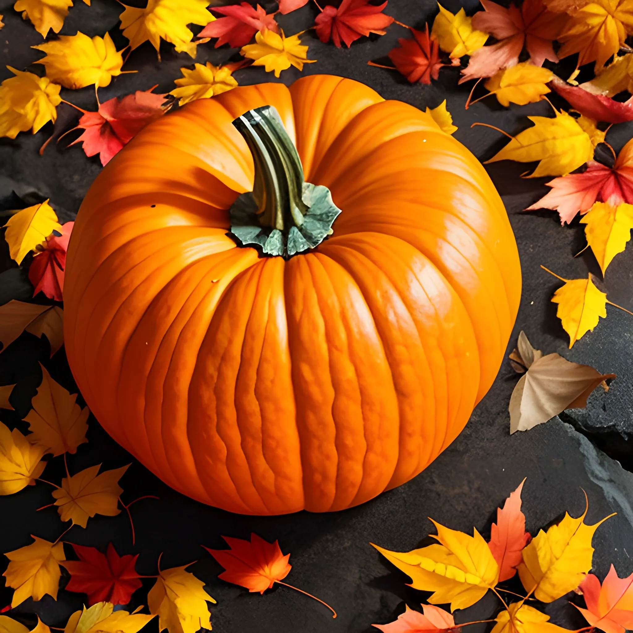 falling leaves on perfect baby pumpkin
