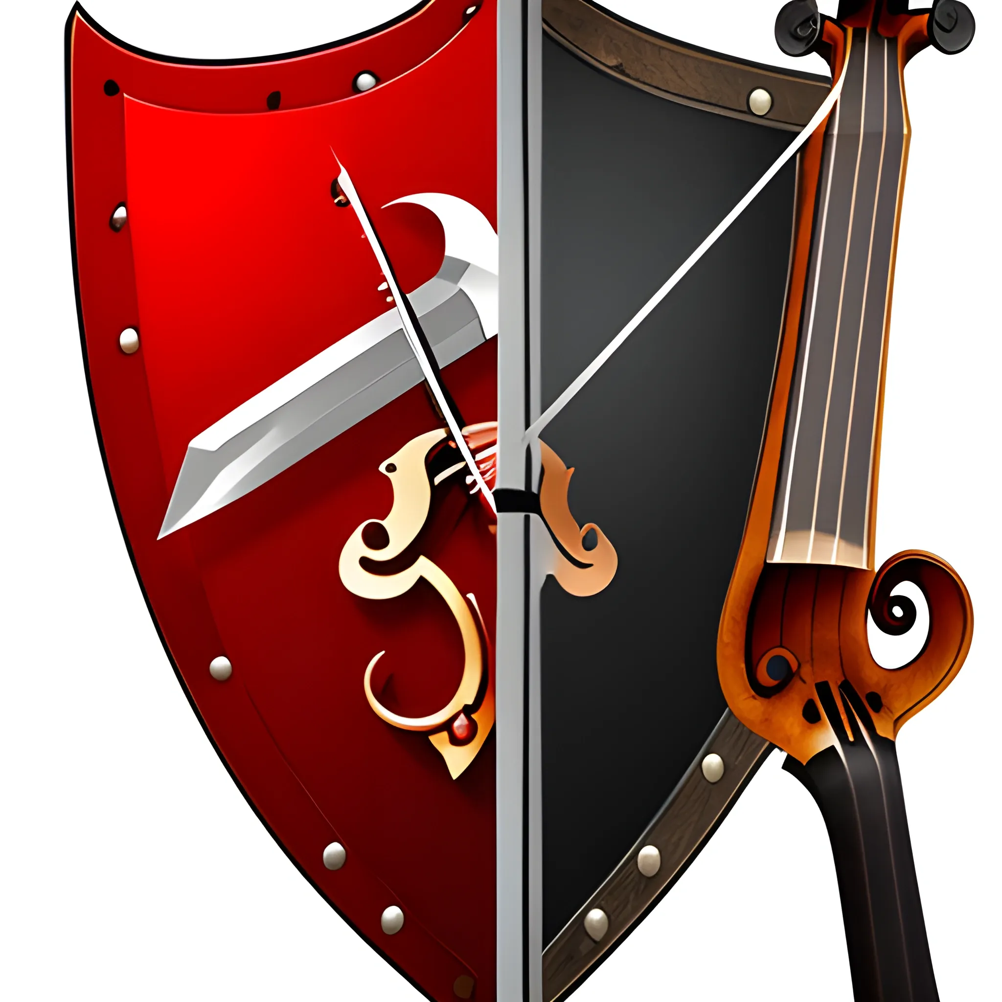 A shield consisting of a sword and a violin