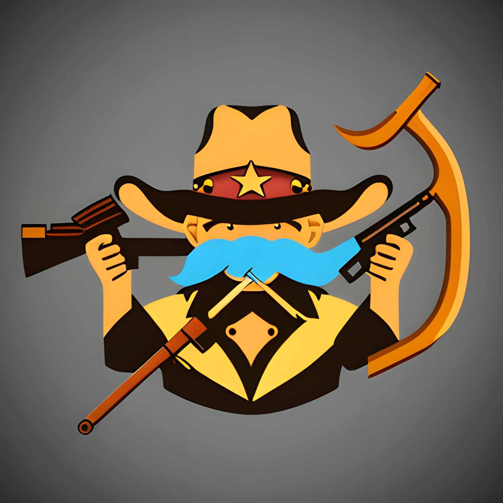 logo of a fishing cowboy hat with a gun, Cartoon, 3D
