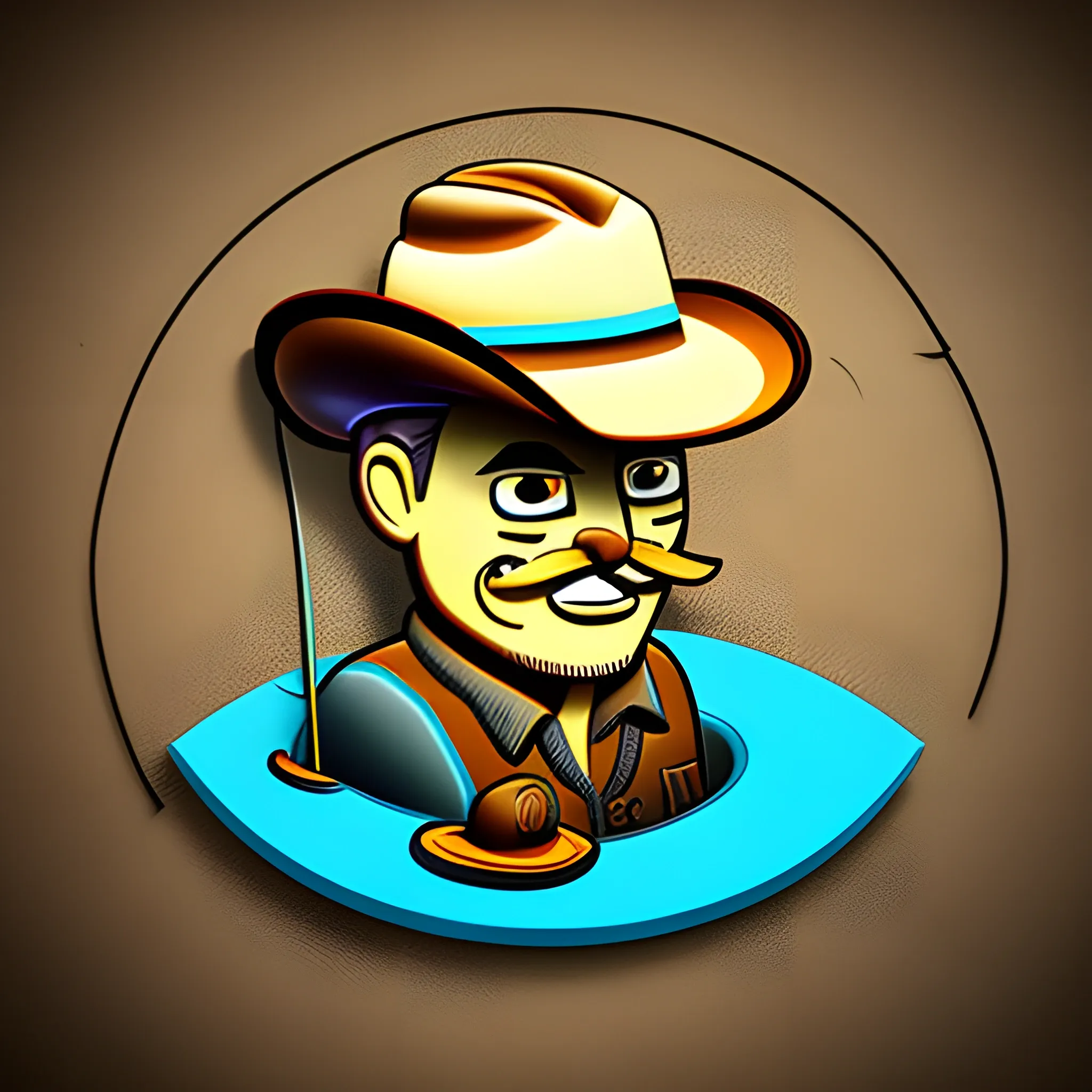 cowboy hat logo likes fishing, Cartoon, Trippy, 3D