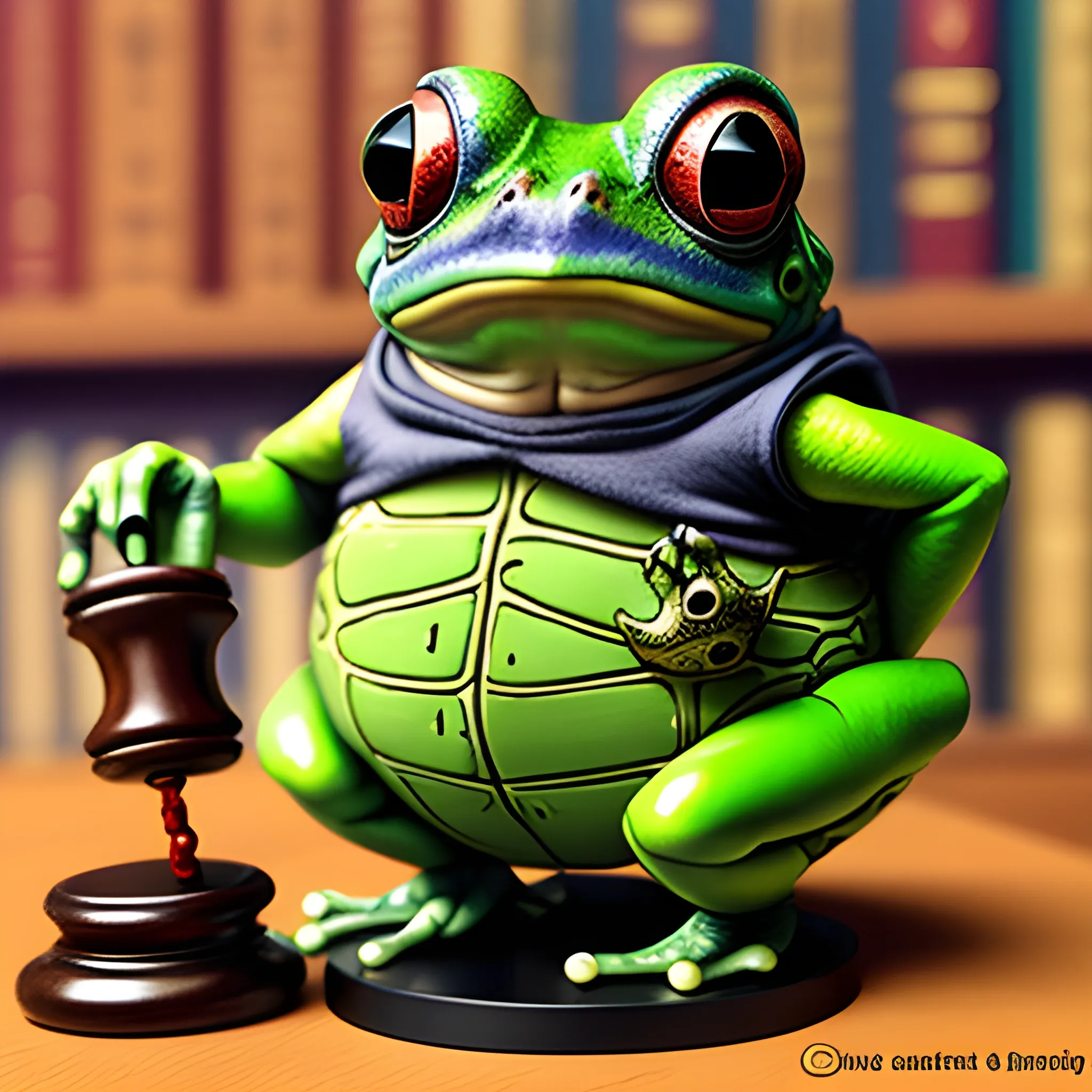 Bullywug Judge, In judge clothing, holding gavel. frog-like, staring down angrily at camera
, Oil Painting