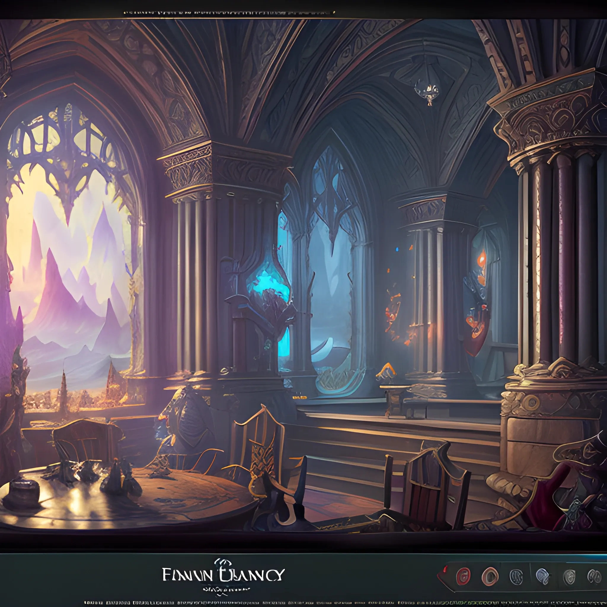 dnd fantacy bank, view from inside, high fantasy, high resolution, high quality, photorealistic, hyperealistic, detailed, detailed matte painting, deep color, fantastical, intricate detail, splash screen, complementary colors, fantasy concept art, 8k resolution trending on Artstation Unreal Engine 5