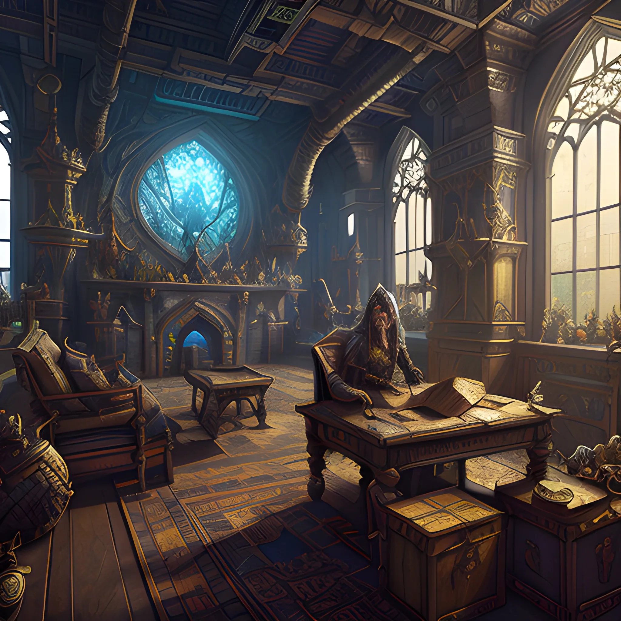 dnd fantacy office, high fantasy, indoor view,
high resolution, high quality, photorealistic, hyperealistic, detailed, detailed matte painting, deep color, fantastical, intricate detail, splash screen, complementary colors, fantasy concept art, 8k resolution trending on Artstation Unreal Engine 5