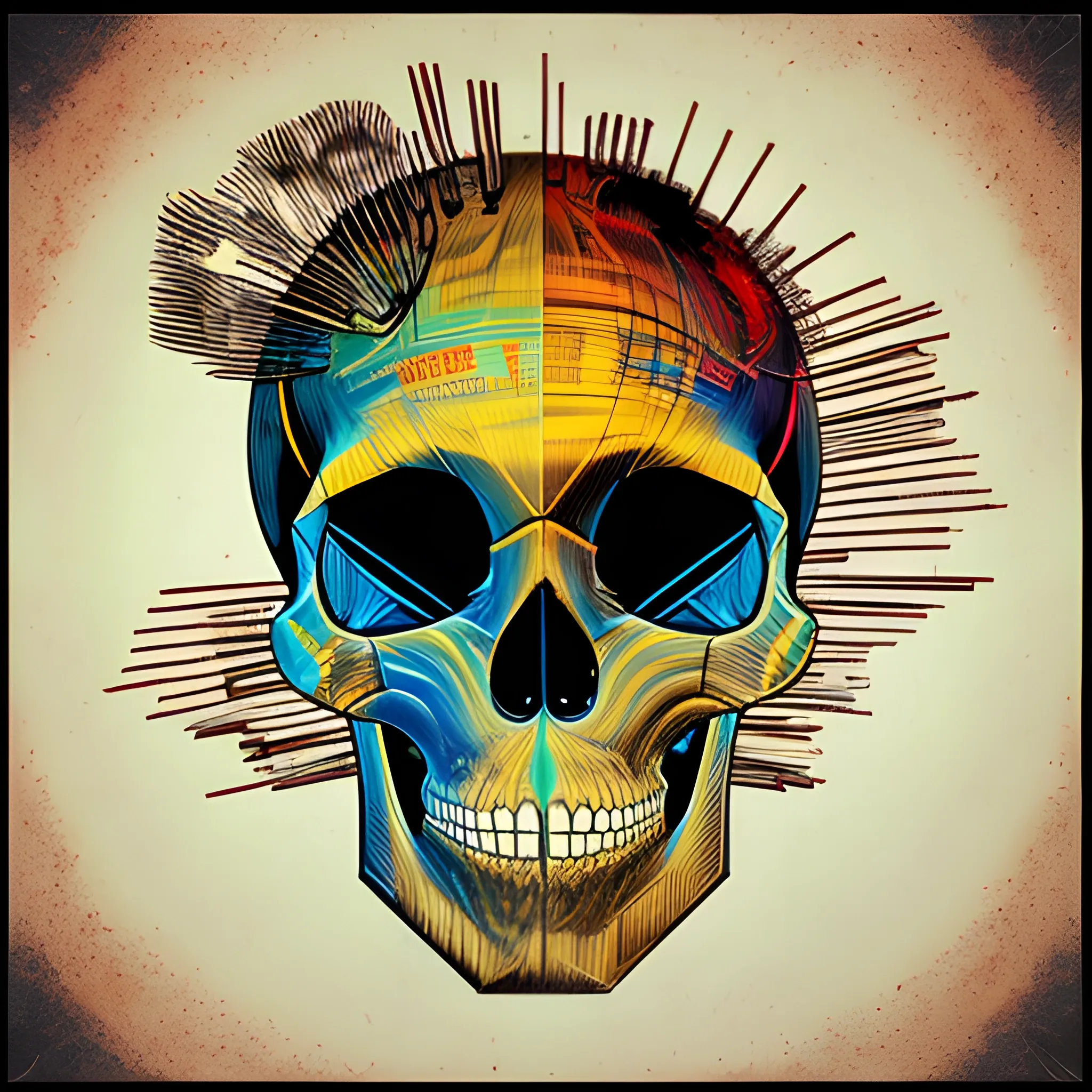 4k acrylic abstract neon skull mechanism art on canvas with brush textures depicting mid century shapes with textured layered details, trending on artstation, Trippy, Pencil Sketch