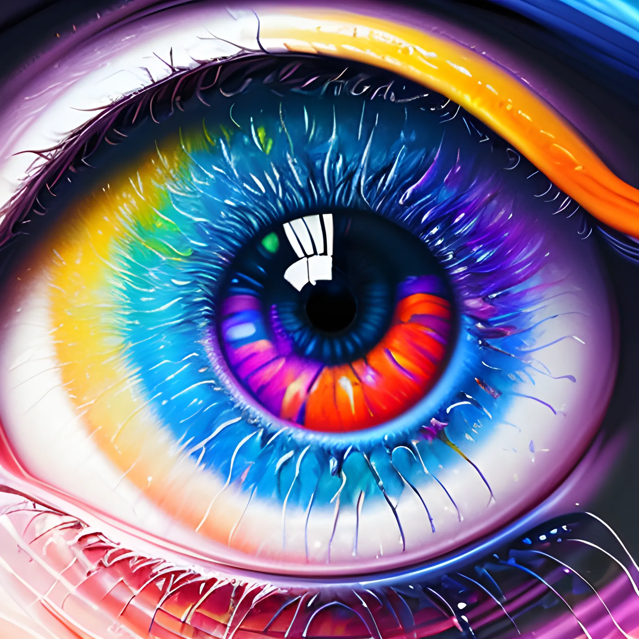 there is a close up of a very colorful eye with a lot of paint, stunning digital illustration, beeple. hyperrealism, hyperrealistic digital art, ultra high detail digital art, hyperrealistic digital painting, hyper detailed digital art, ultradetailed digital painting, highly realistic digital art, amazing detail digital art, ultra detailed digital art, detailed digital 3d art