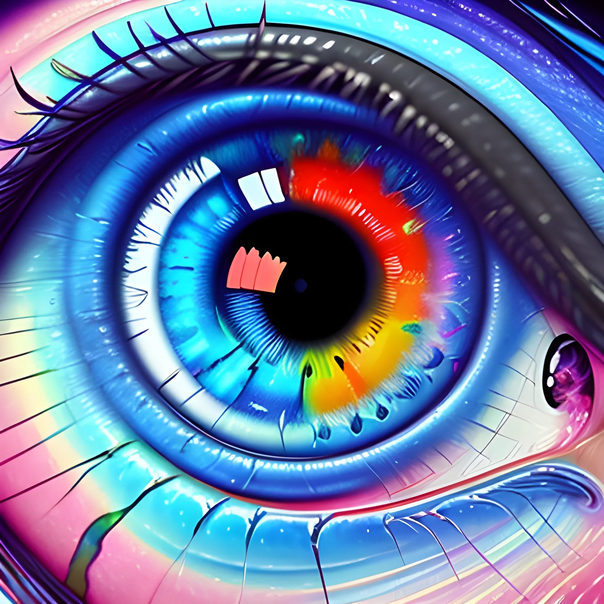 there is a close up of a very colorful eye with a lot of paint, stunning digital illustration, beeple. hyperrealism, hyperrealistic digital art, ultra high detail digital art, hyperrealistic digital painting, hyper detailed digital art, ultradetailed digital painting, highly realistic digital art, amazing detail digital art, ultra detailed digital art, detailed digital 3d art