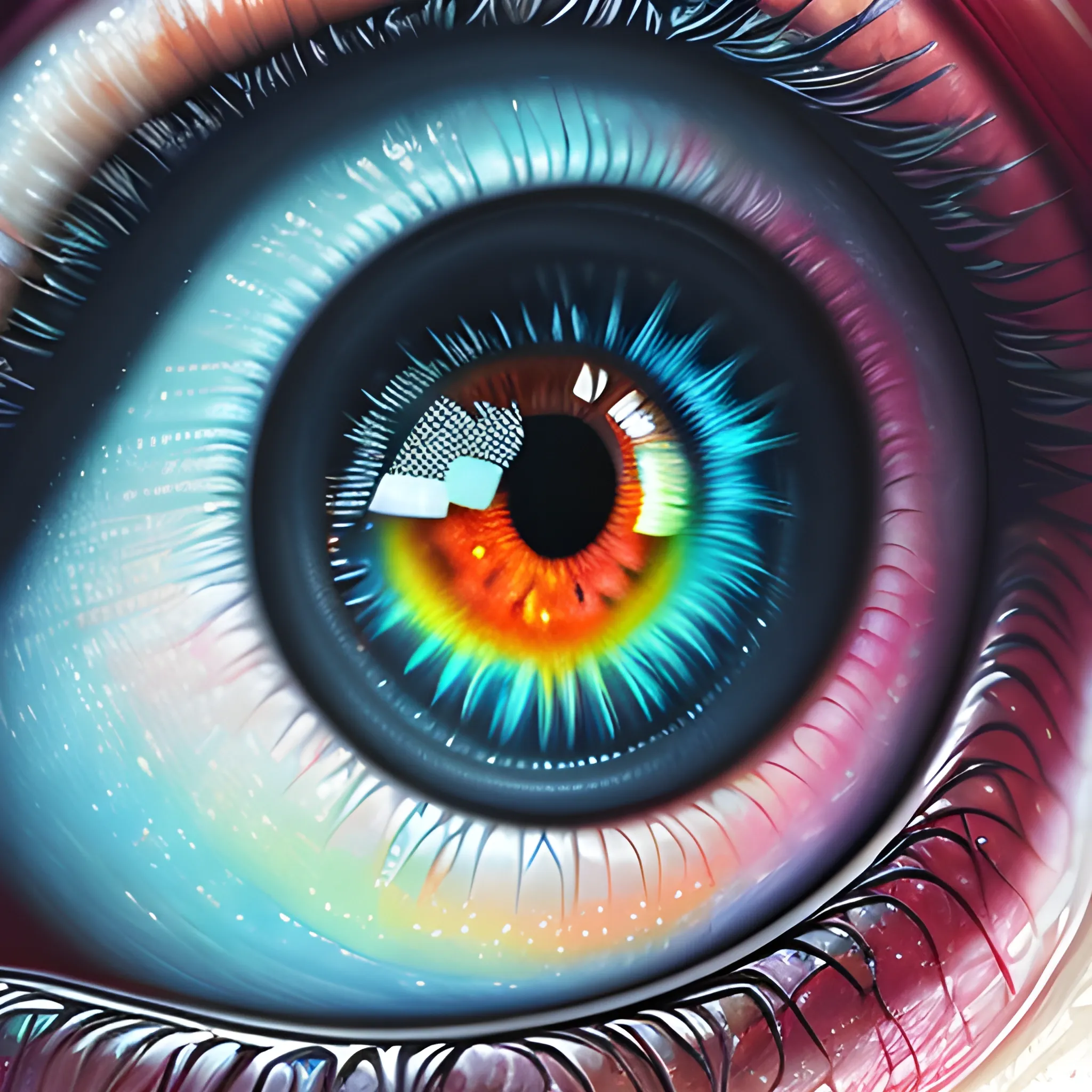 there is a extreme close up of a very colorful eye with a lot of paint, stunning digital illustration, beeple. hyperrealism, hyperrealistic digital art, ultra high detail digital art, hyperrealistic digital painting, hyper detailed digital art, ultradetailed digital painting, highly realistic digital art, amazing detail digital art, ultra detailed digital art, detailed digital 3d art