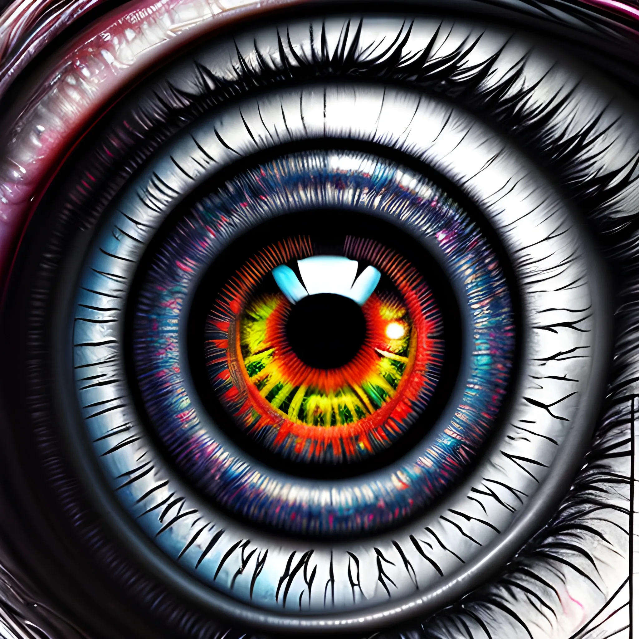 there is a extreme close up of a very colorful eye with a lot of paint, stunning digital illustration, giger. hyperrealism, hyperrealistic digital art, ultra high detail digital art, hyperrealistic digital painting, hyper detailed digital art, ultradetailed digital painting, highly realistic digital art, amazing detail digital art, ultra detailed digital art, detailed digital 3d art