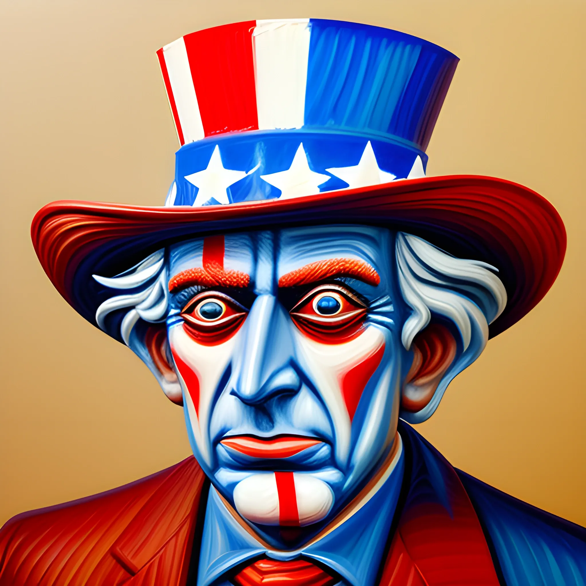 uncle sam face circuit, 3D, Oil Painting