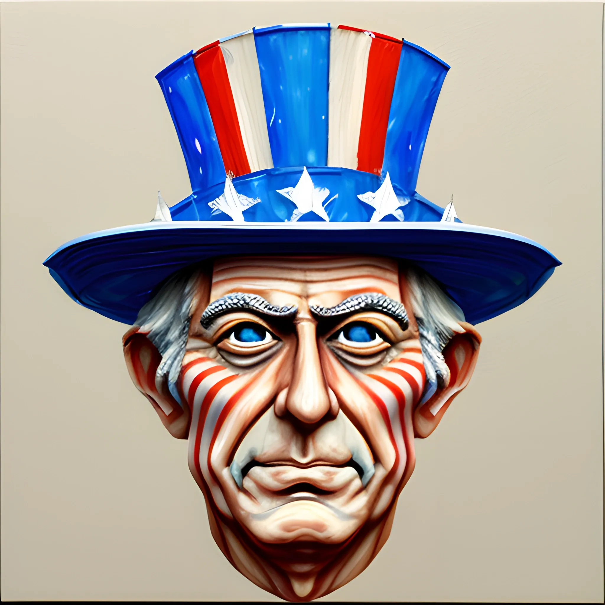 uncle sam face circuit, 3D, Oil Painting, Water Color