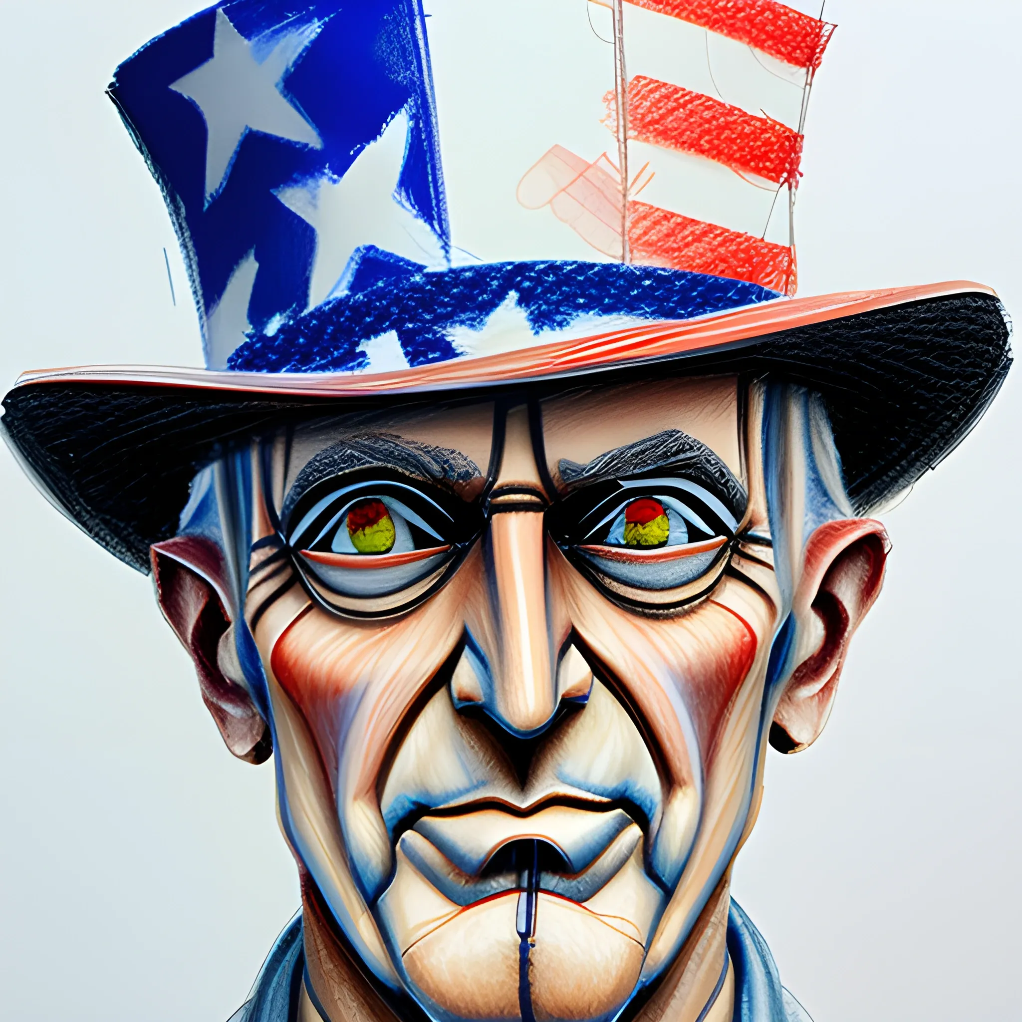 uncle sam face circuit, 3D, Oil Painting, Water Color, Pencil Sketch