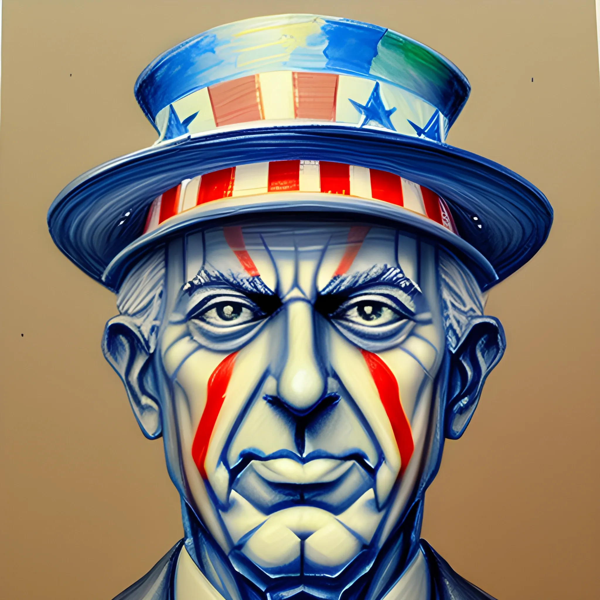 uncle sam face circuit, 3D, Oil Painting, Water Color, Pencil Sketch