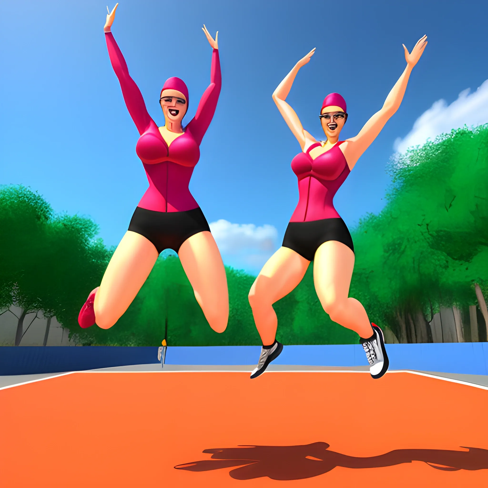 1girl jump, 3D