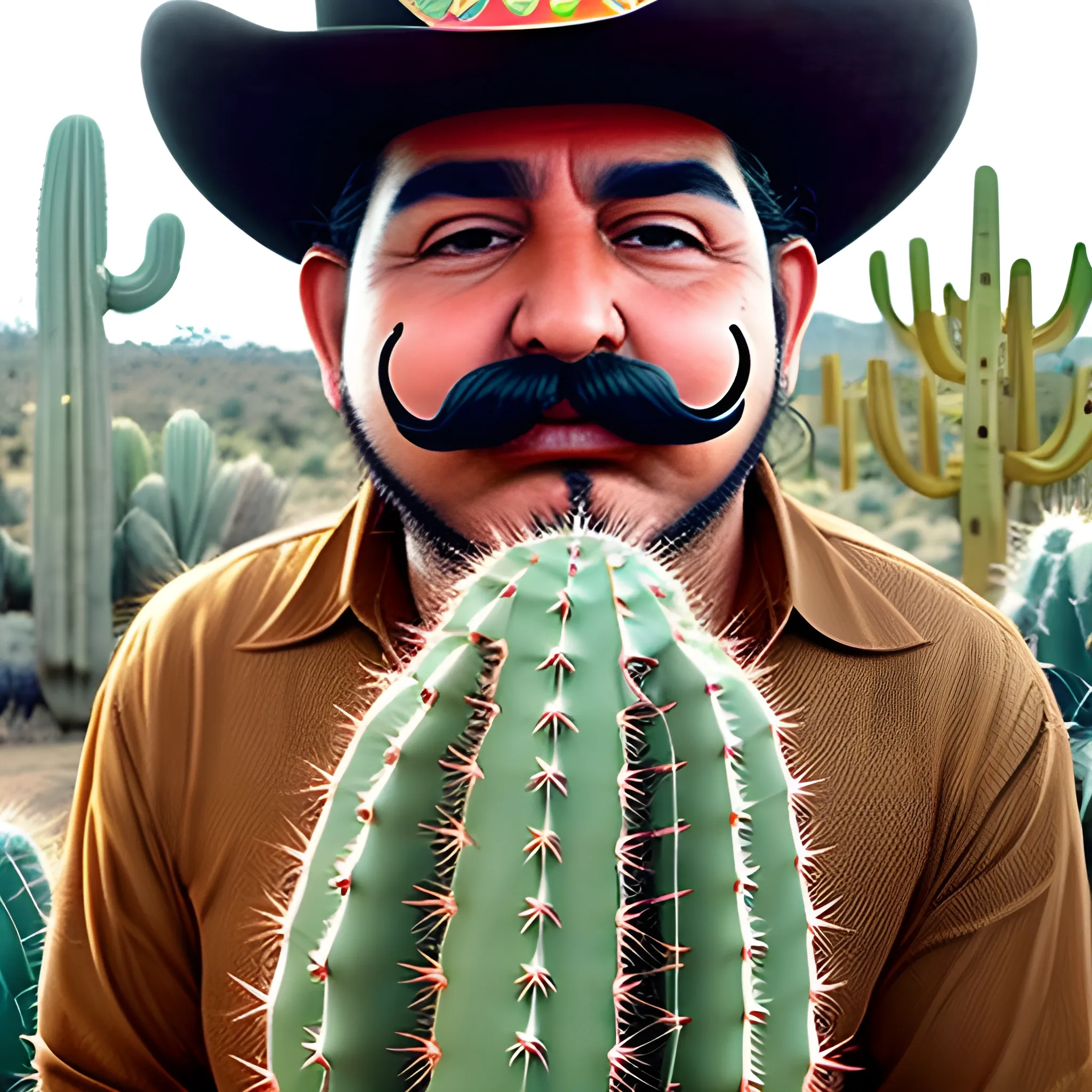 cactus gigantes con bigote y sombrero de charro
