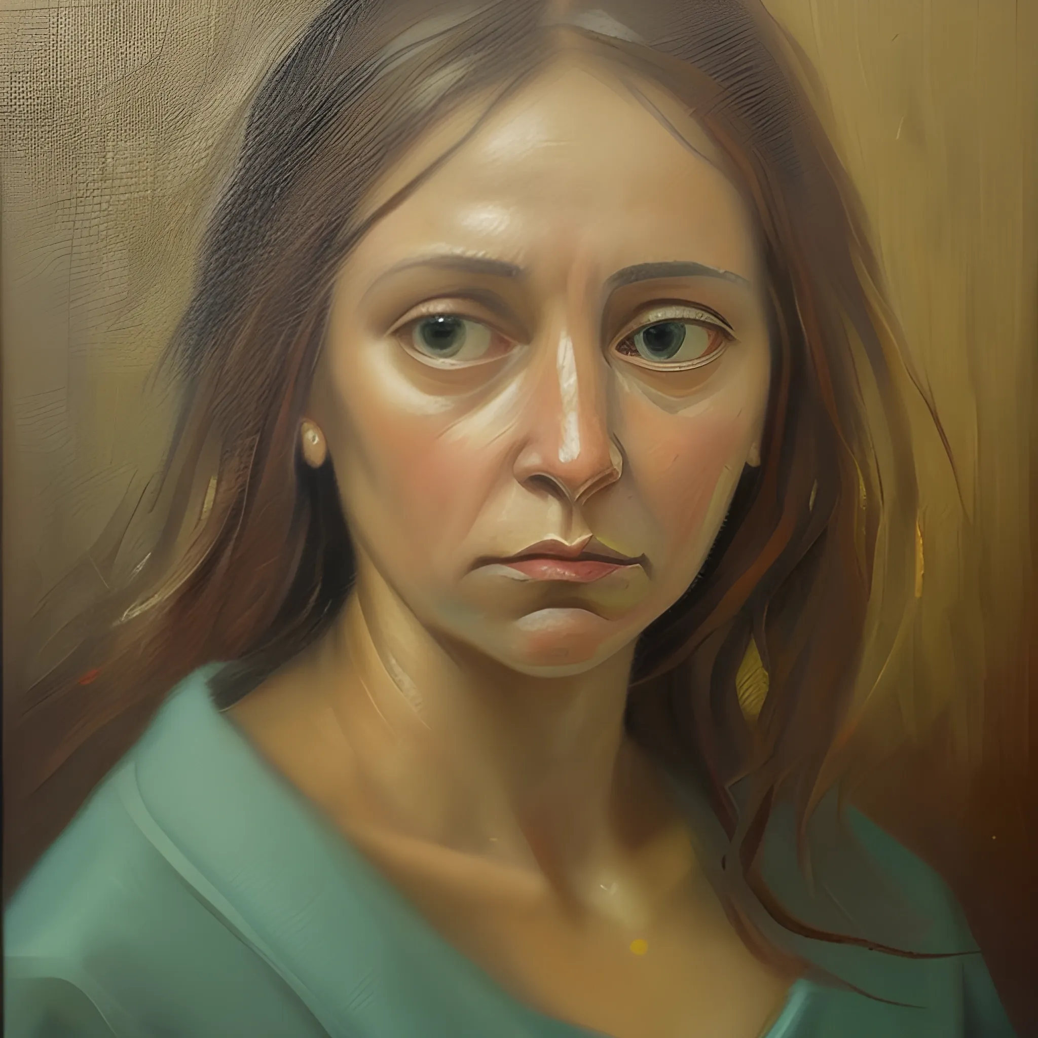 , Oil Painting,  as original as possible, seems to be trying to stay focused, something is troubling her