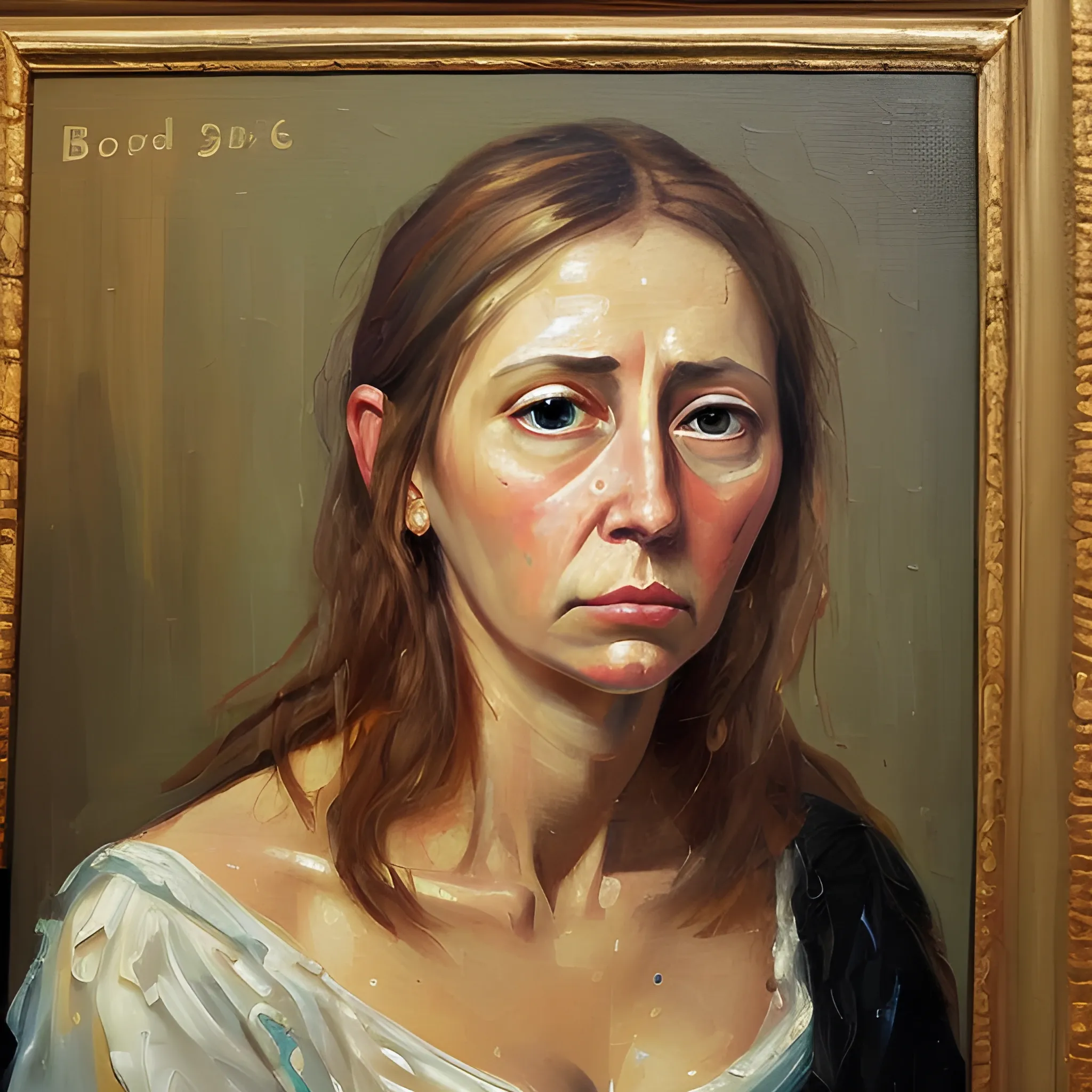 , Oil Painting,  as original as possible, seems to be trying to stay focused, something is troubling her, it happens to be the artist that is painting her portrait that is bothering her because she isn't interested in him as a lover