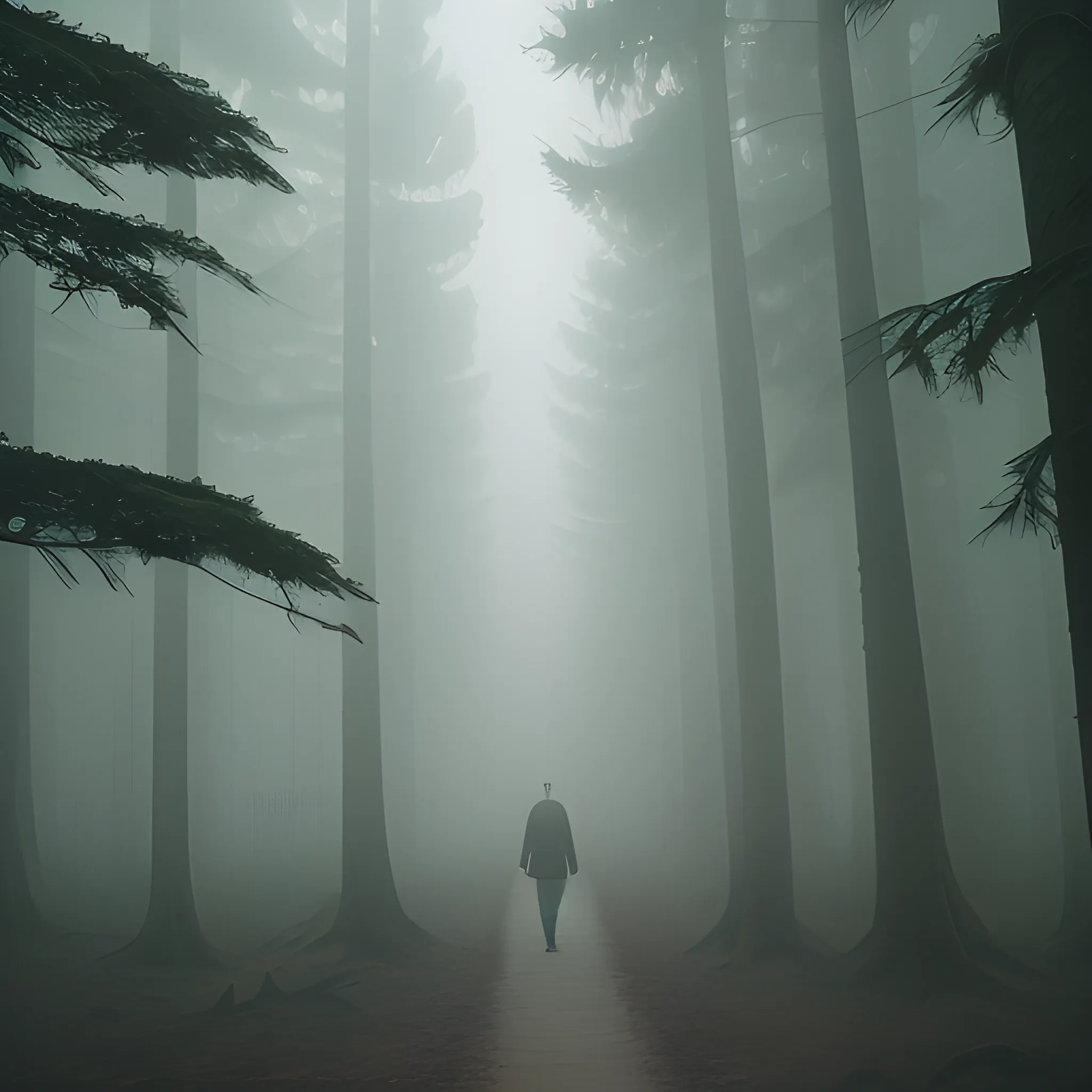 lost soul walking in the endless foggy forest