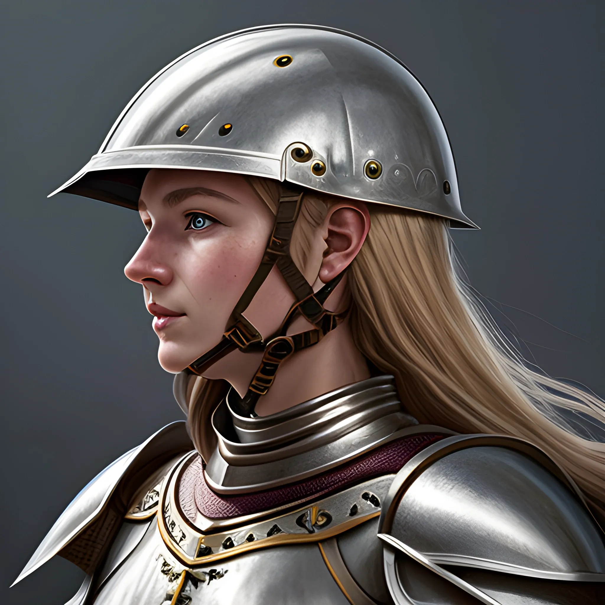 high detail fantasy portrait of a robust female knight wearing a helmet