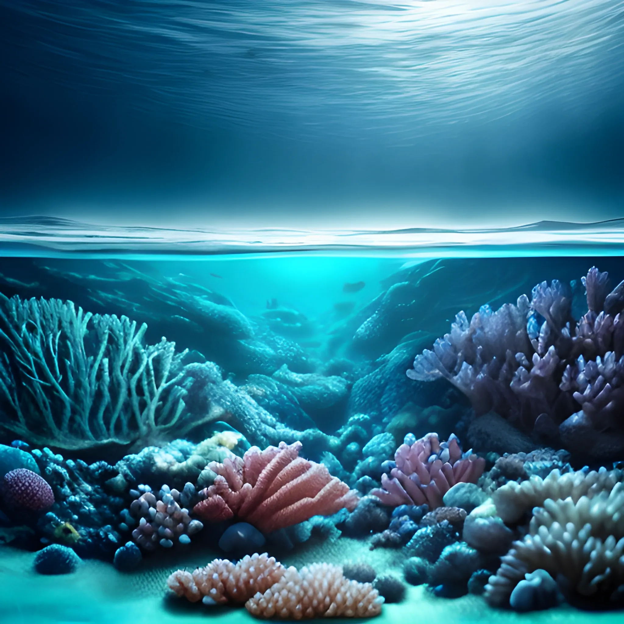 Under the sea, ultra-realistic, macro photography, hyperrealistic, landscape, no fish, dark sea and my deep, no corals, 
