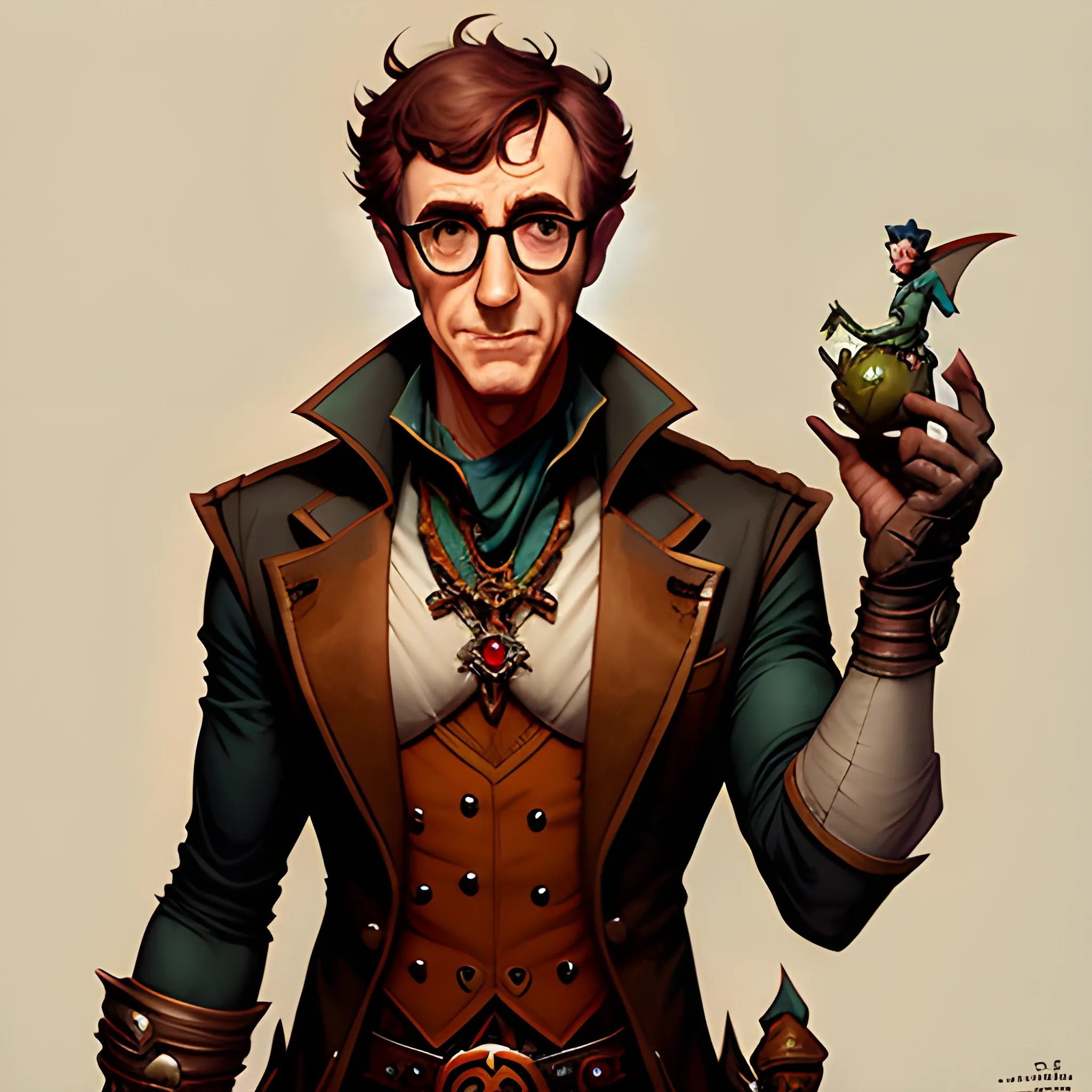 cute little anthropomorphic woody allen cute and adorable, pretty, beautiful, dnd character art portrait, matte fantasy painting, deviantart artstation, by jason felix by steve argyle by tyler jacobson by peter mohrbacher, cinema 