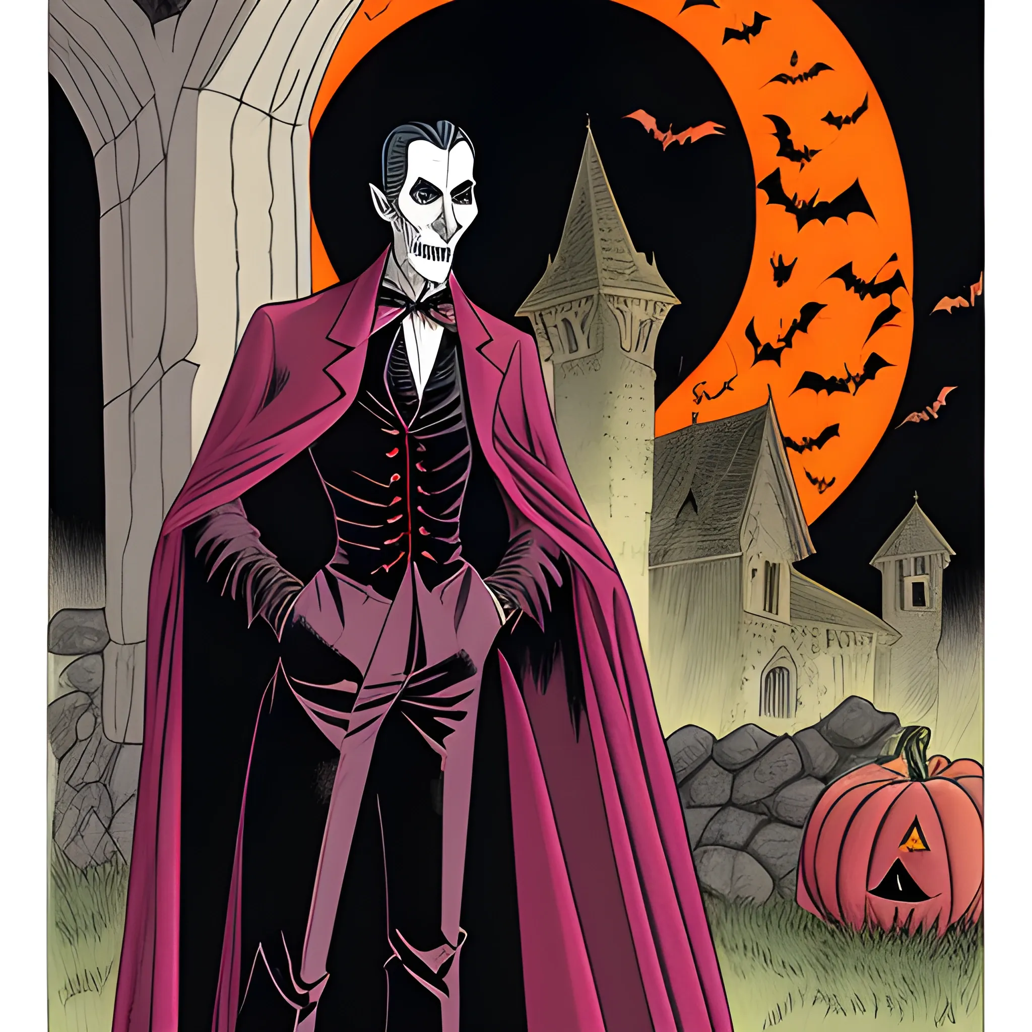 color book page, halloween, only lines, dracula vampire
