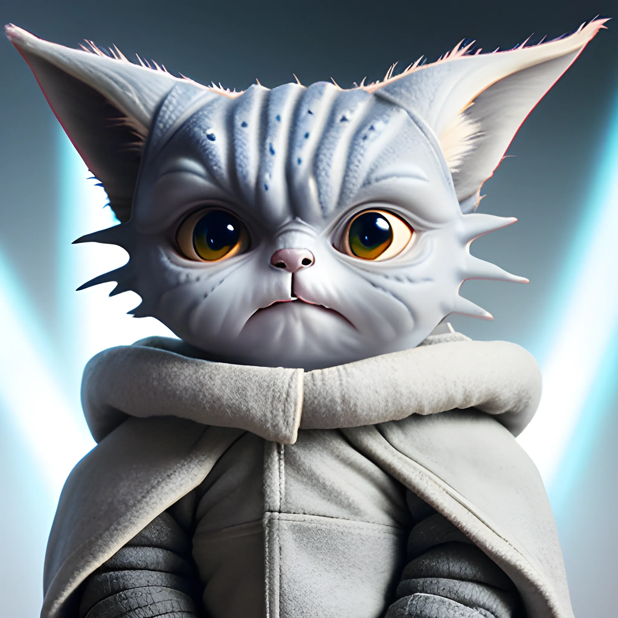 Loth-cat, Star Wars, the force, angry, cute, white-grey coat. 