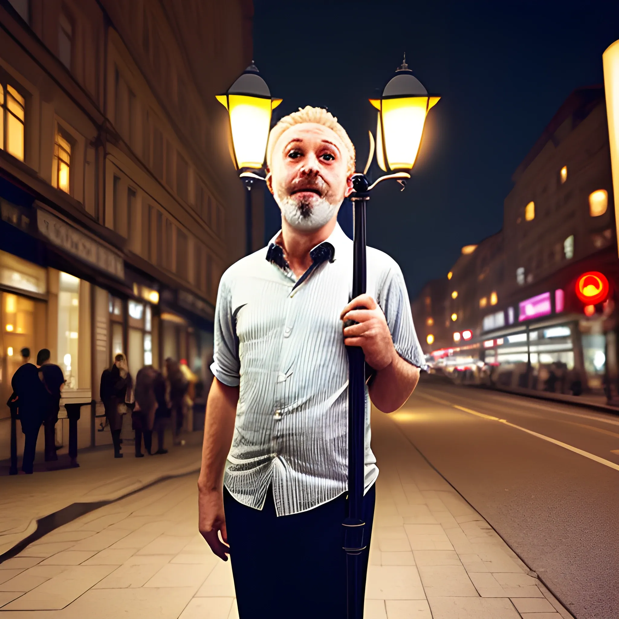 drunk man leaning on a lamppost