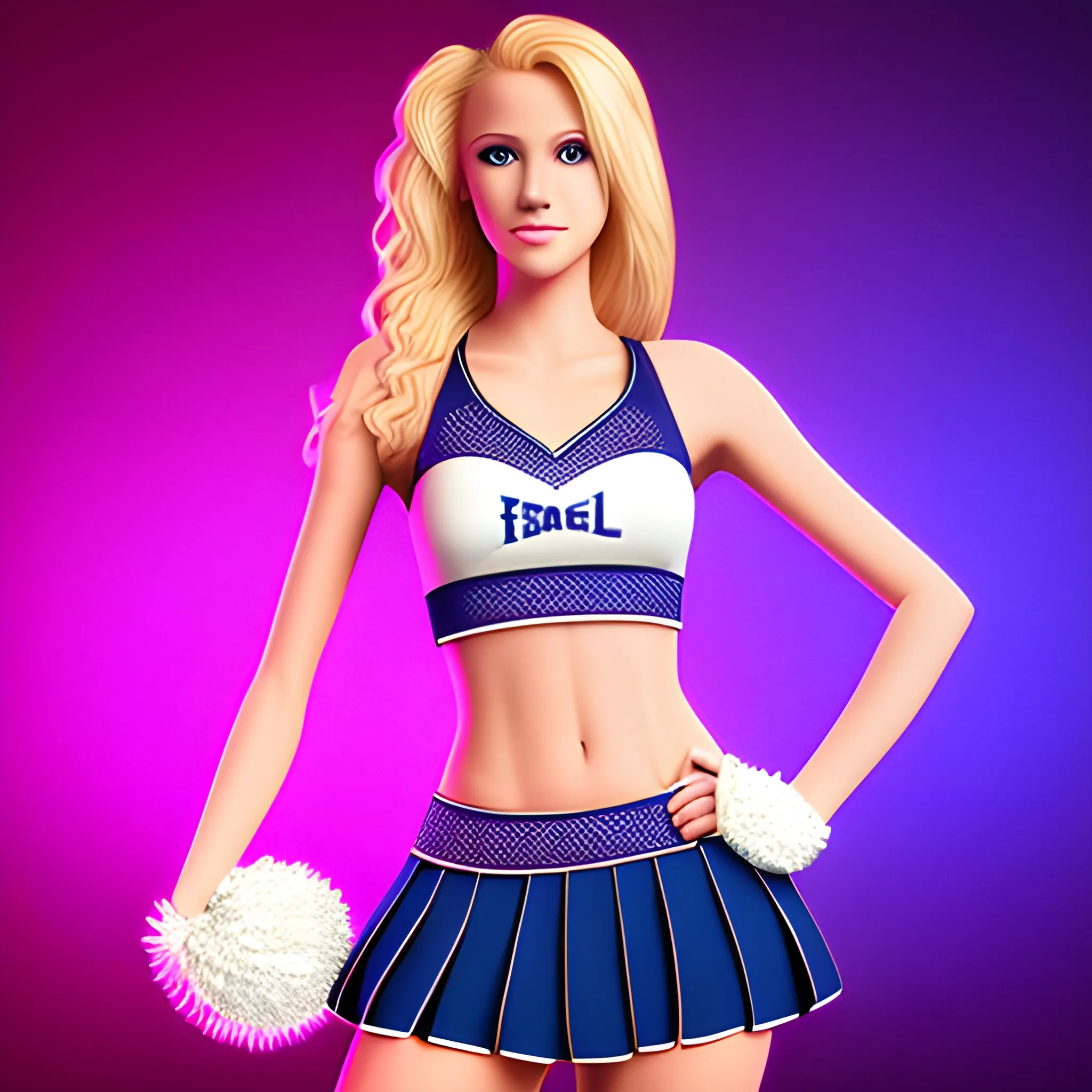 tall blonde female cheerleader in lace, realistic, 8k, neon background