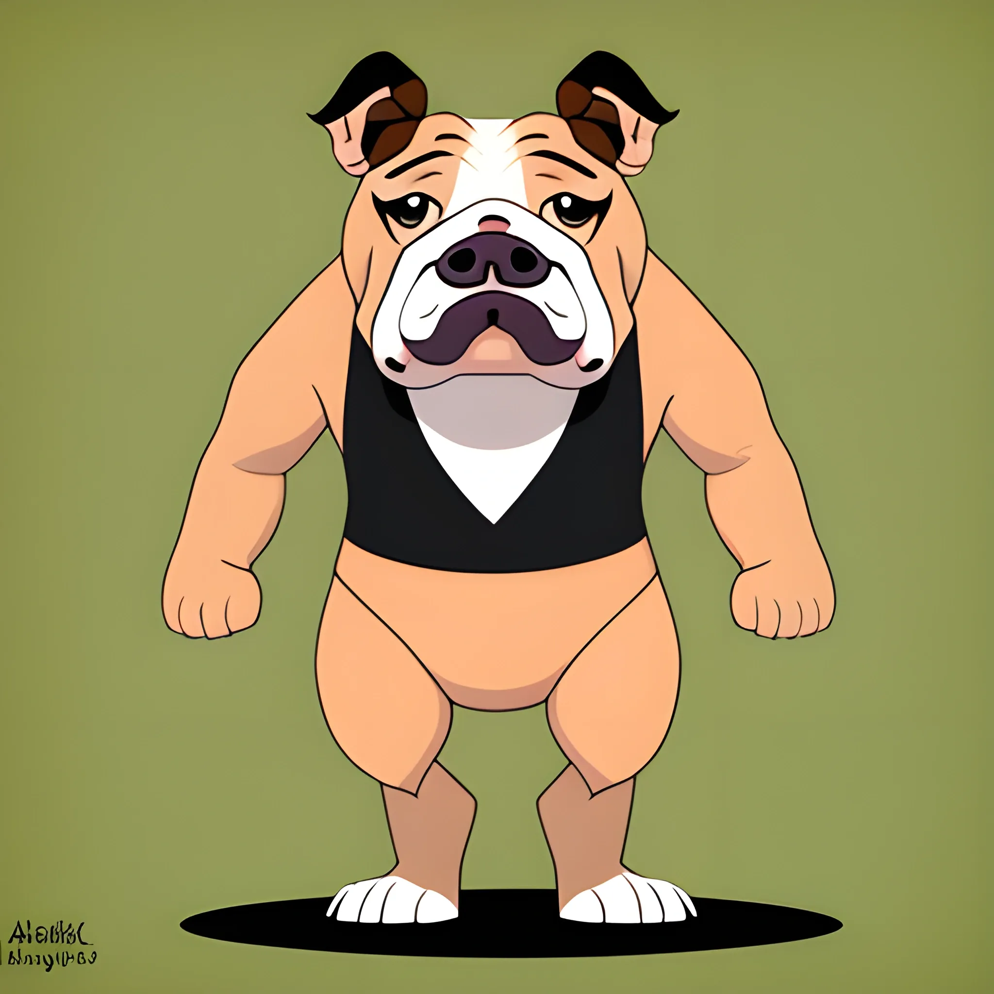 cartoon character. full body. animal  bulldog humanlike

