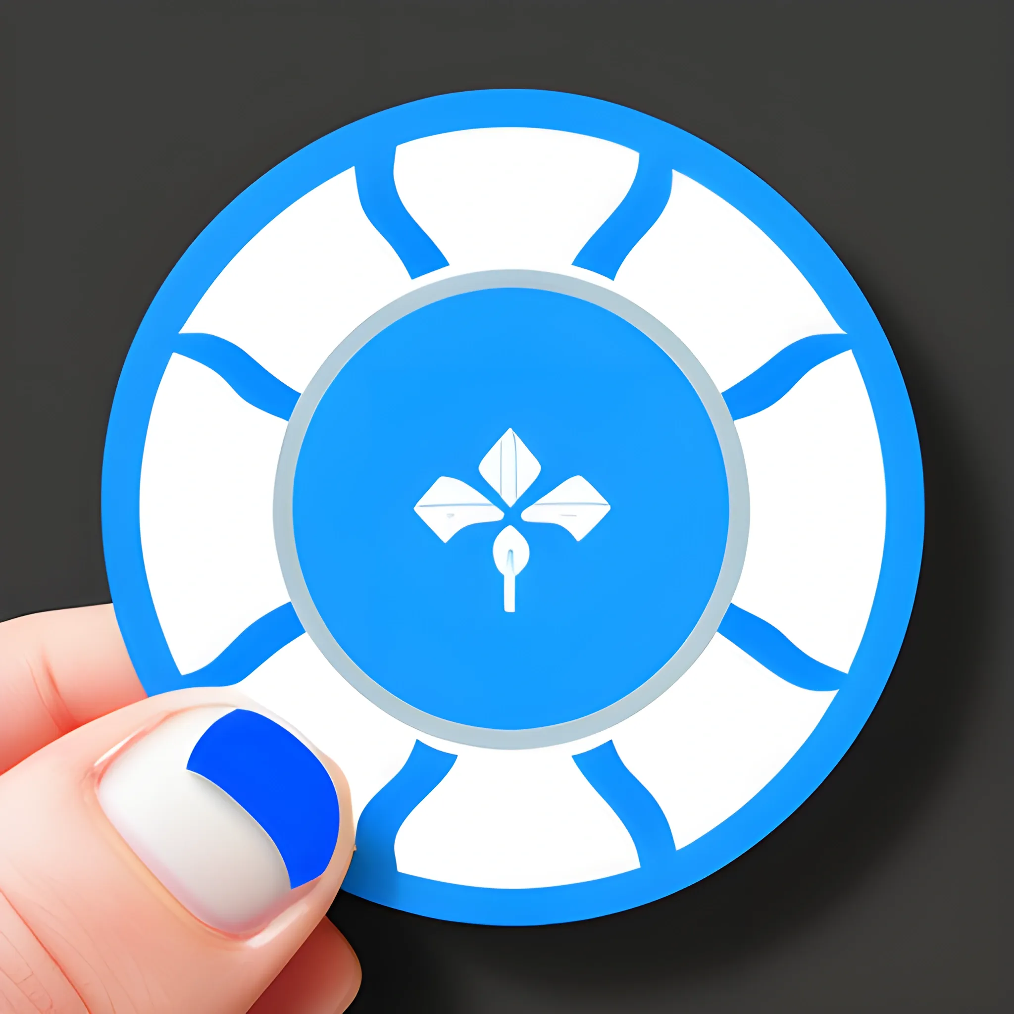 The icon conveys the concepts of air pollution and data sharing. The color is bright blue and white, and the shape is round with a leaf shape in the middle.