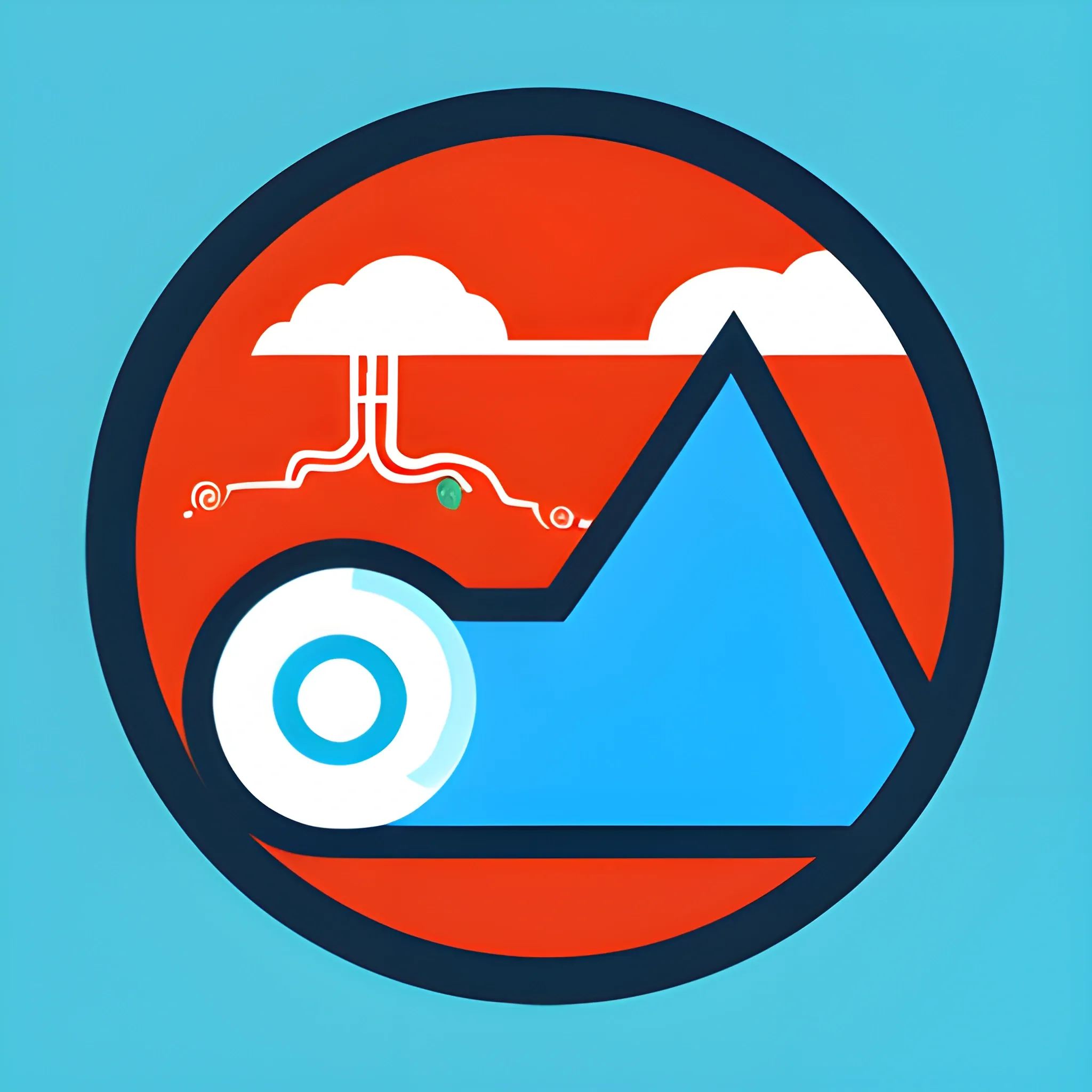 The icon conveys the concepts of air pollution and data sharing. The color is bright blue and white, and the shape is round with a leaf shape in the middle., Trippy