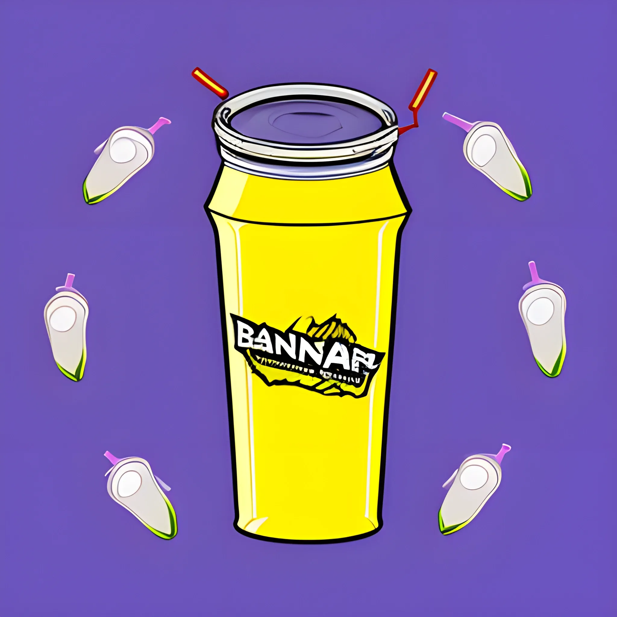 energy drink, cartoon, banana
