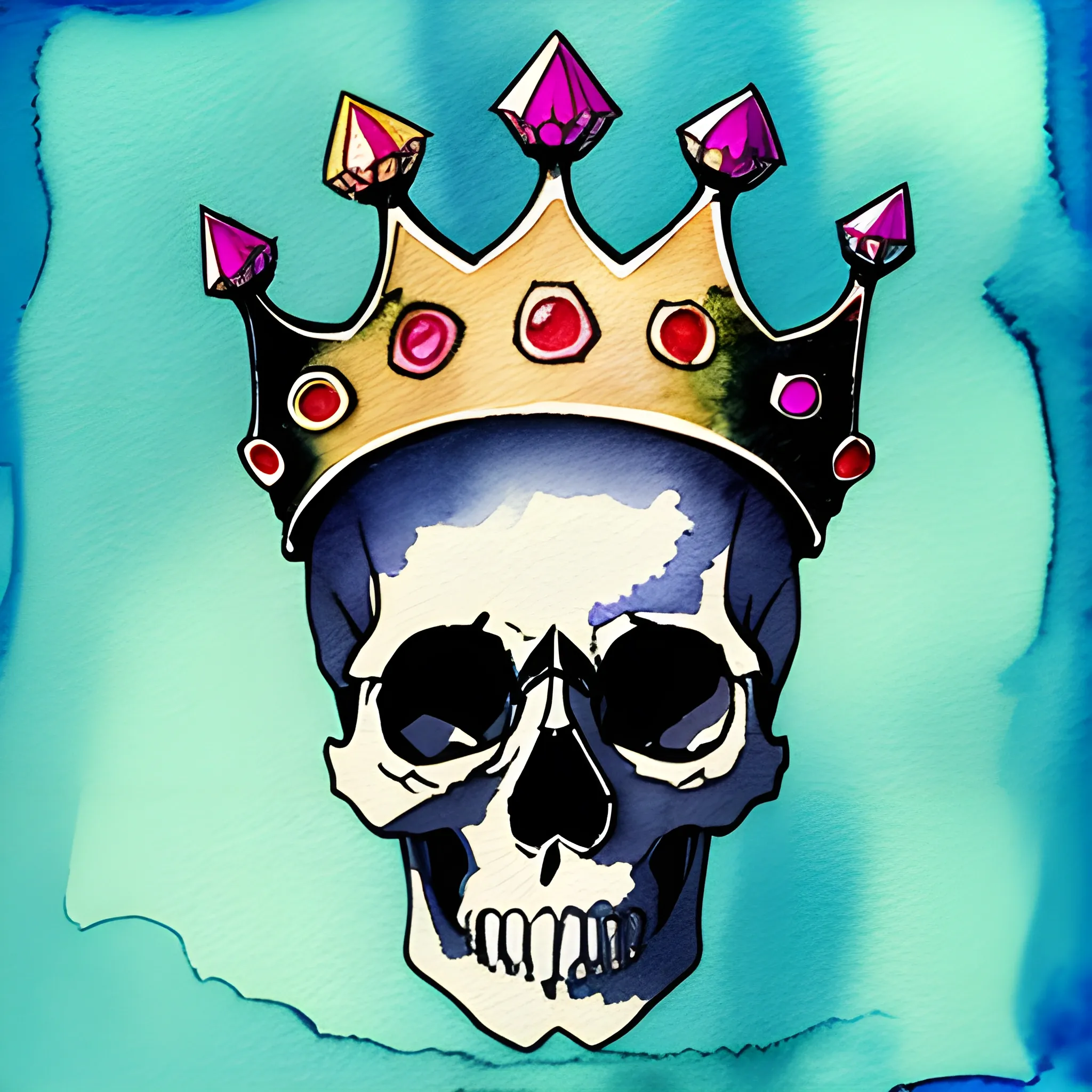 Skull with a city as a crown, Water Color