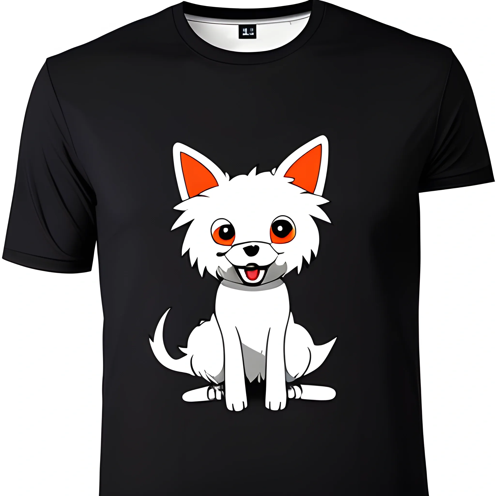 design t-shirt graphic, cute cartoon dog goku, full white, kids style, white background, Sketch style, playful style, bones, out of the box