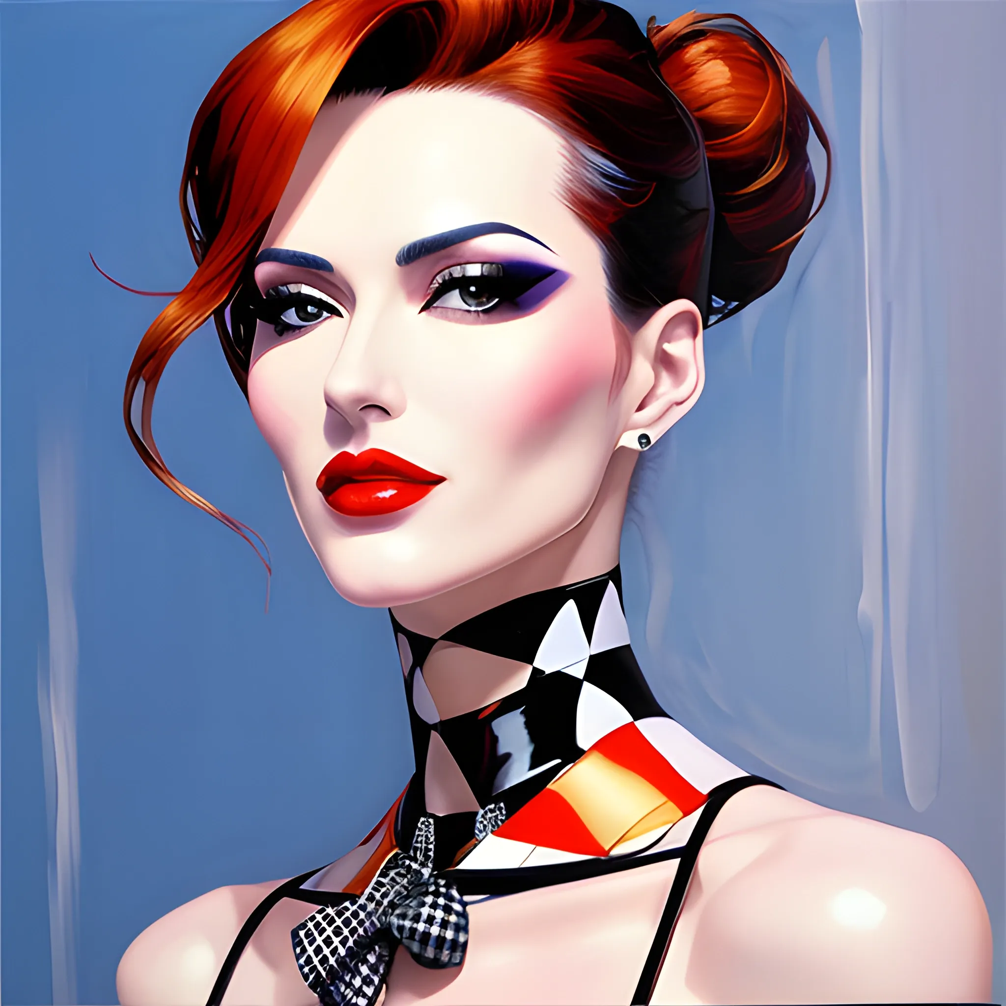 rfktrstyle"'perfect fit thin enticing charming girl wearing checkered outfit"  perfectly centred, neo-expressionist oil paint, centred, posing portrait by hajime sorayama 3DMM<lora:breastinclassbetter_v141:0.5> --w 512 --h 1024
