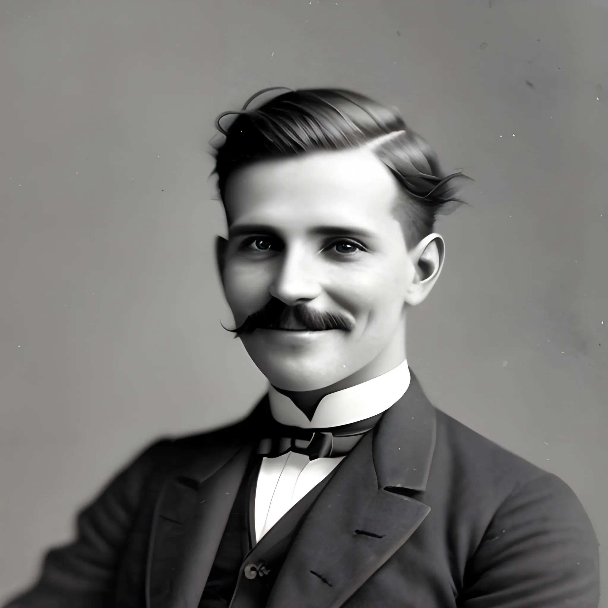 Man in his mid 30s looking at the camera smiling in 1905 in black and white